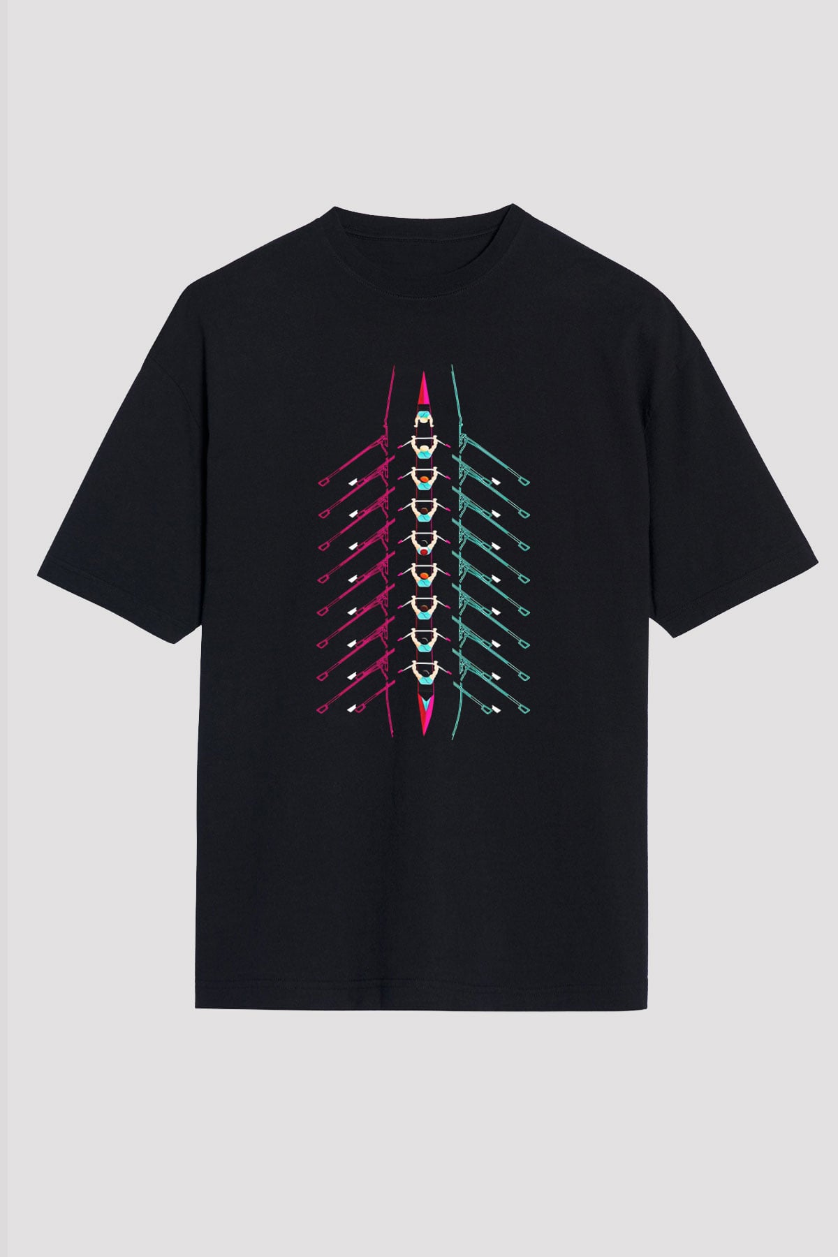 Kürek - Rowing Sport Baskılı Unisex Siyah Oversize Tişört