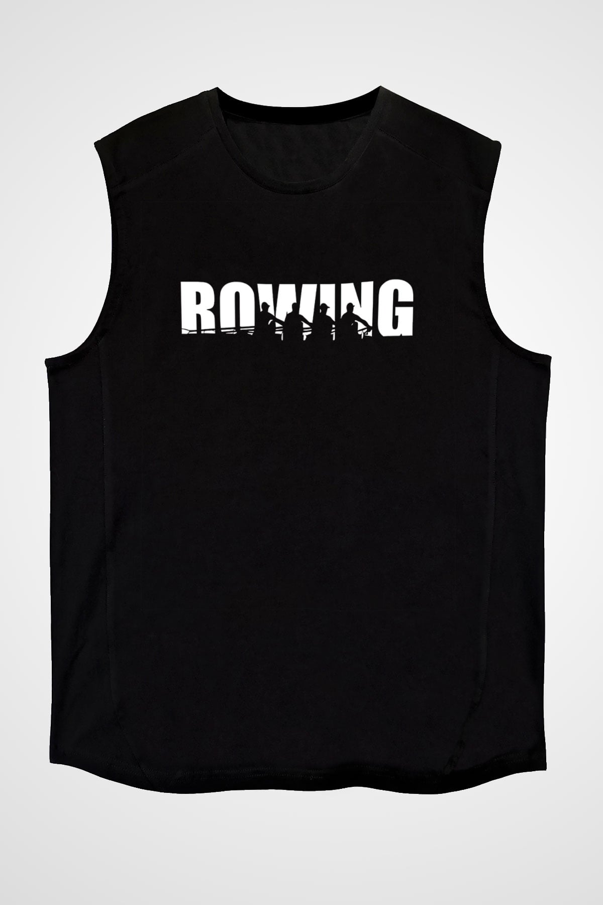 Kürek - Rowing Sport Baskılı Unisex Siyah Kolsuz Tişört