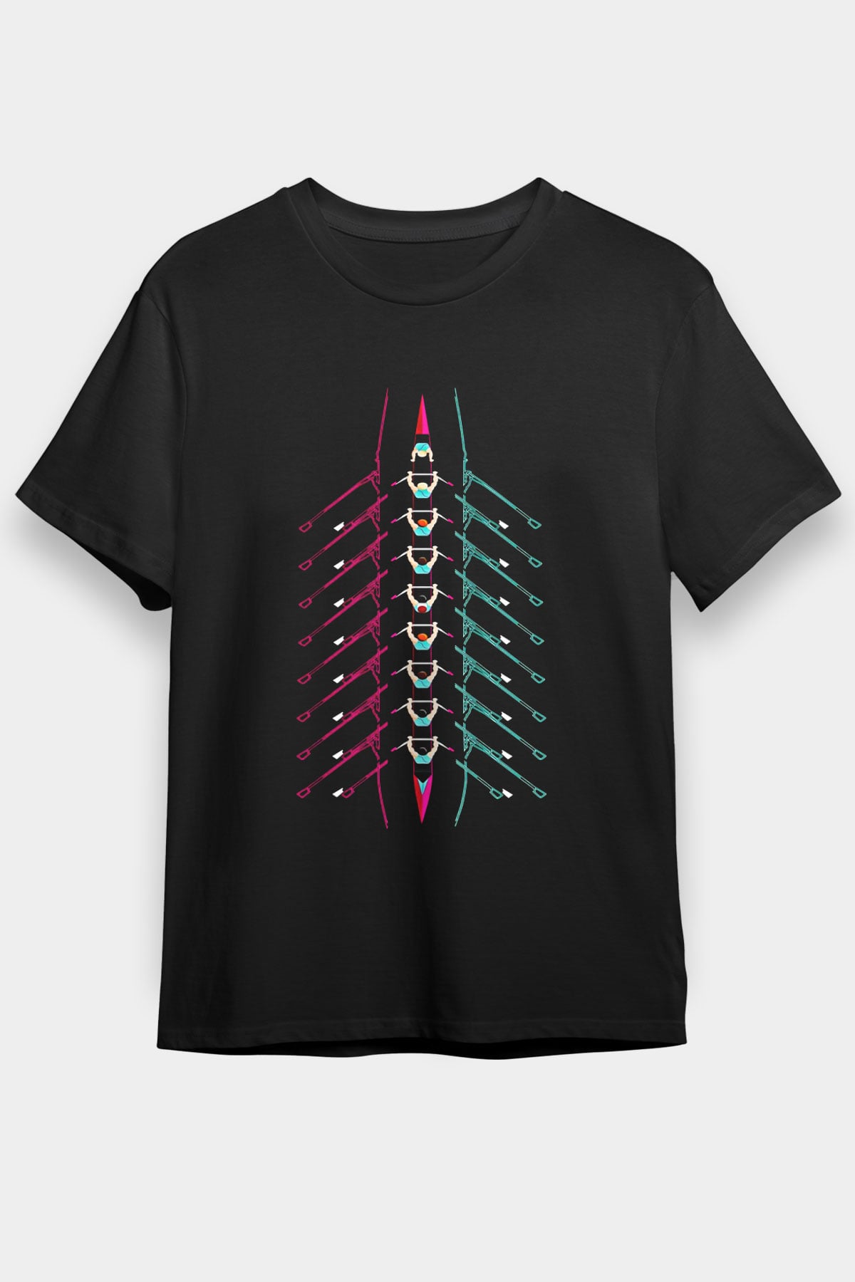 Kürek - Rowing Sport Baskılı Unisex Siyah Tişört - Tshirt