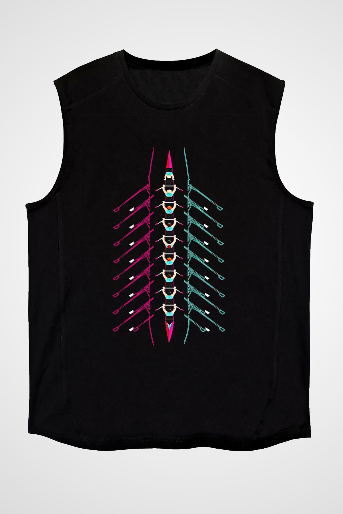 Kürek - Rowing Sport Baskılı Unisex Siyah Kolsuz Tişört