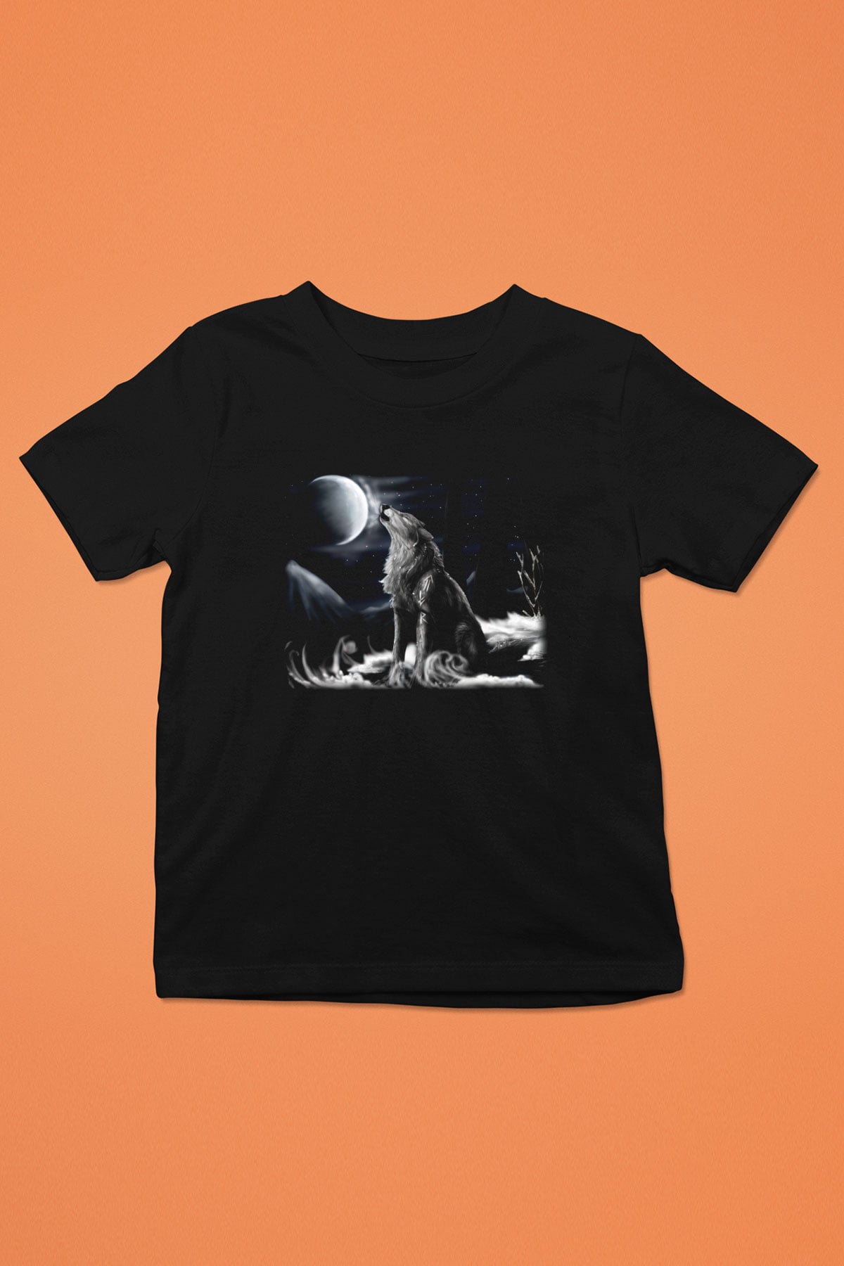 Kurt Baskılı Siyah Unisex Çocuk Tişört