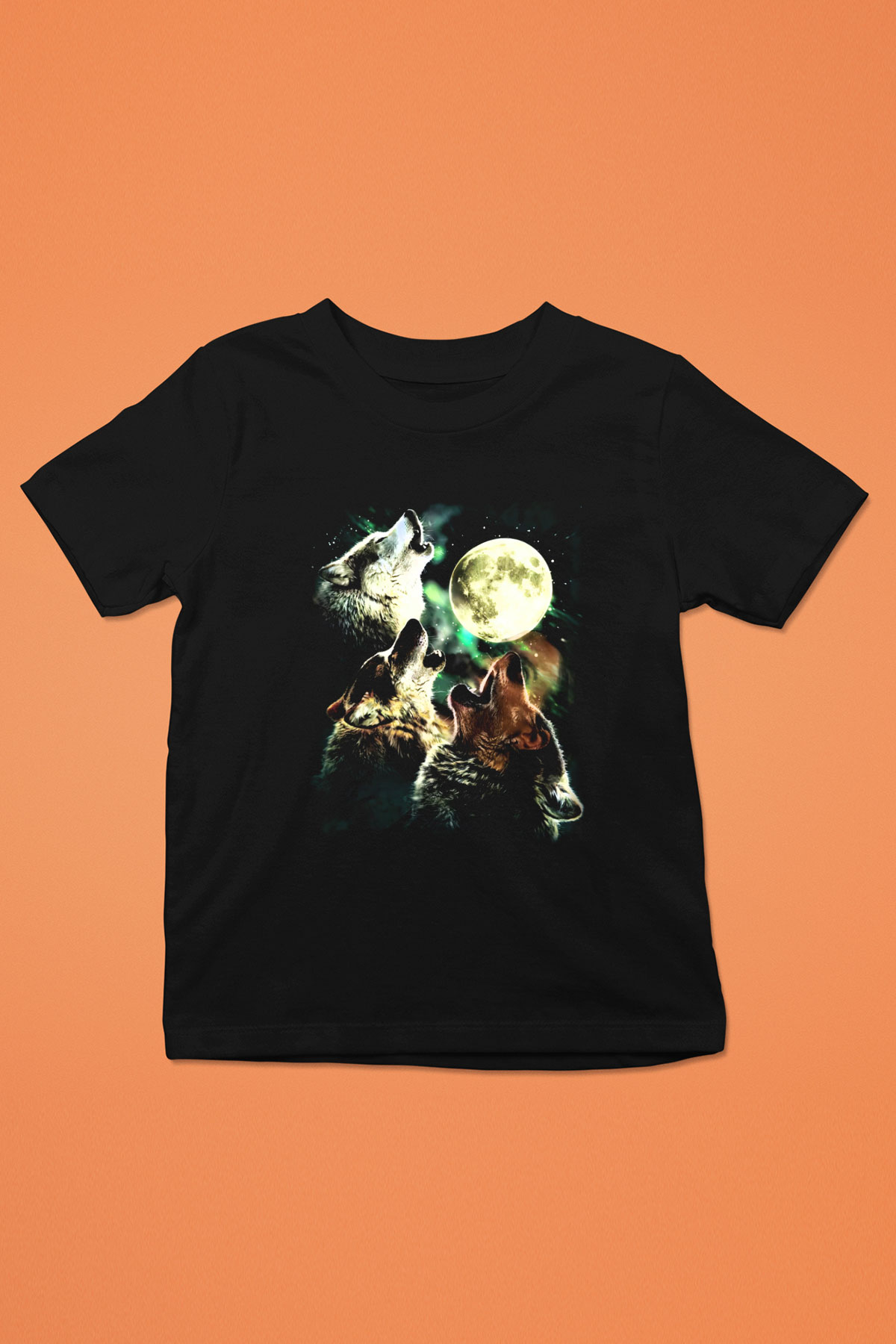 Kurt Baskılı Siyah Unisex Çocuk Tişört