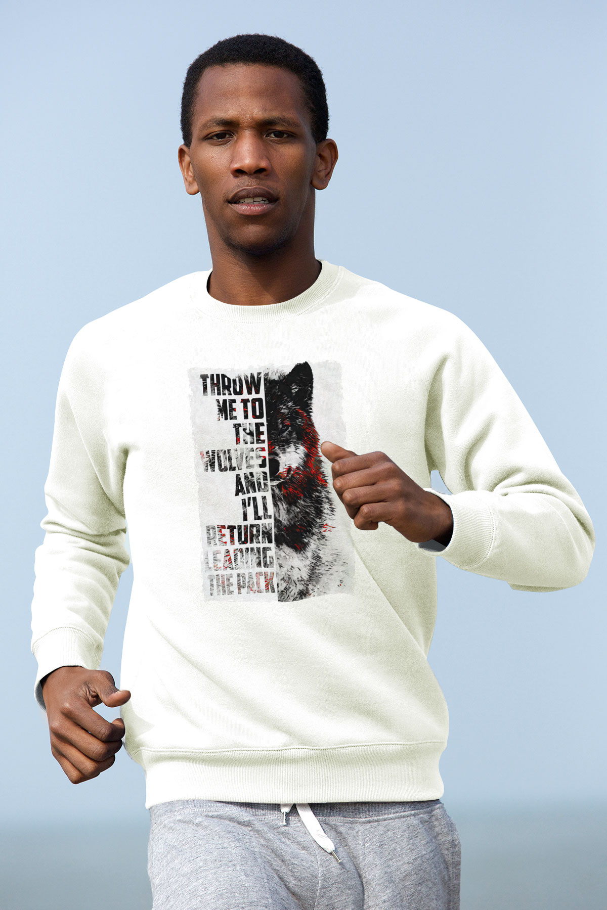 Kurt Baskılı Unisex Beyaz  Sweatshirt