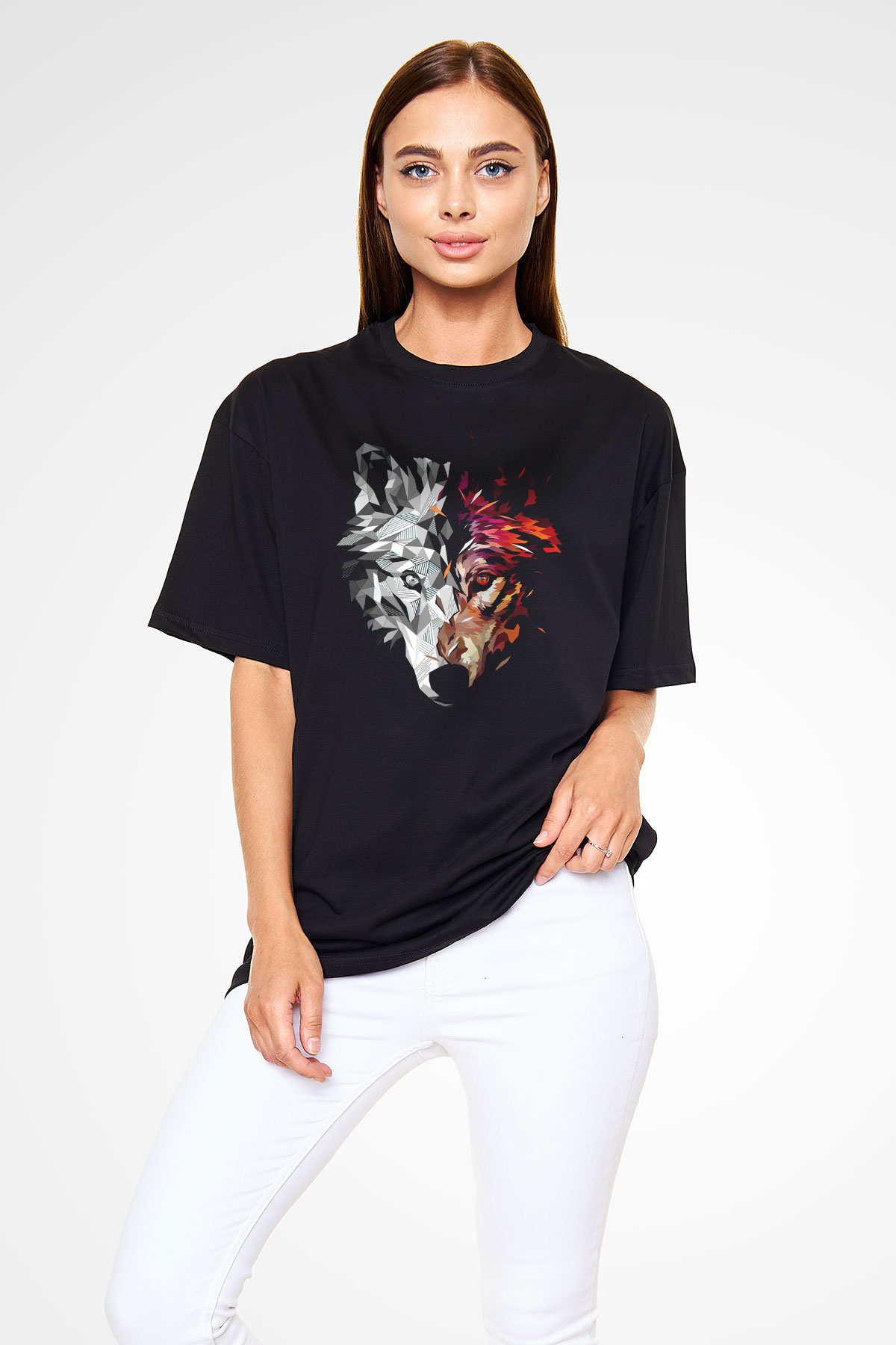 Kurt Baskılı Unisex Siyah Tişört