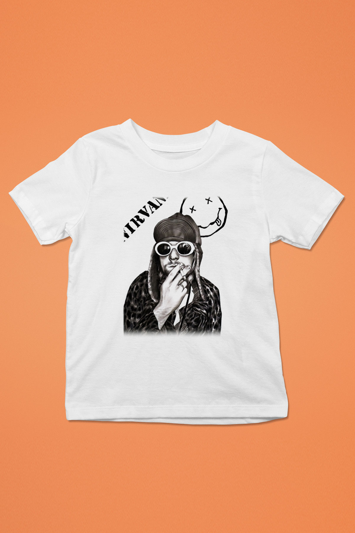 Kurt Cobain Baskılı Beyaz Unisex Çocuk Tişört