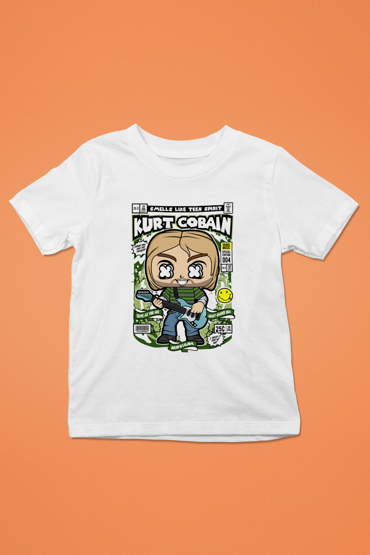 Kurt Cobain Baskılı Unisex Beyaz Çocuk Tişört