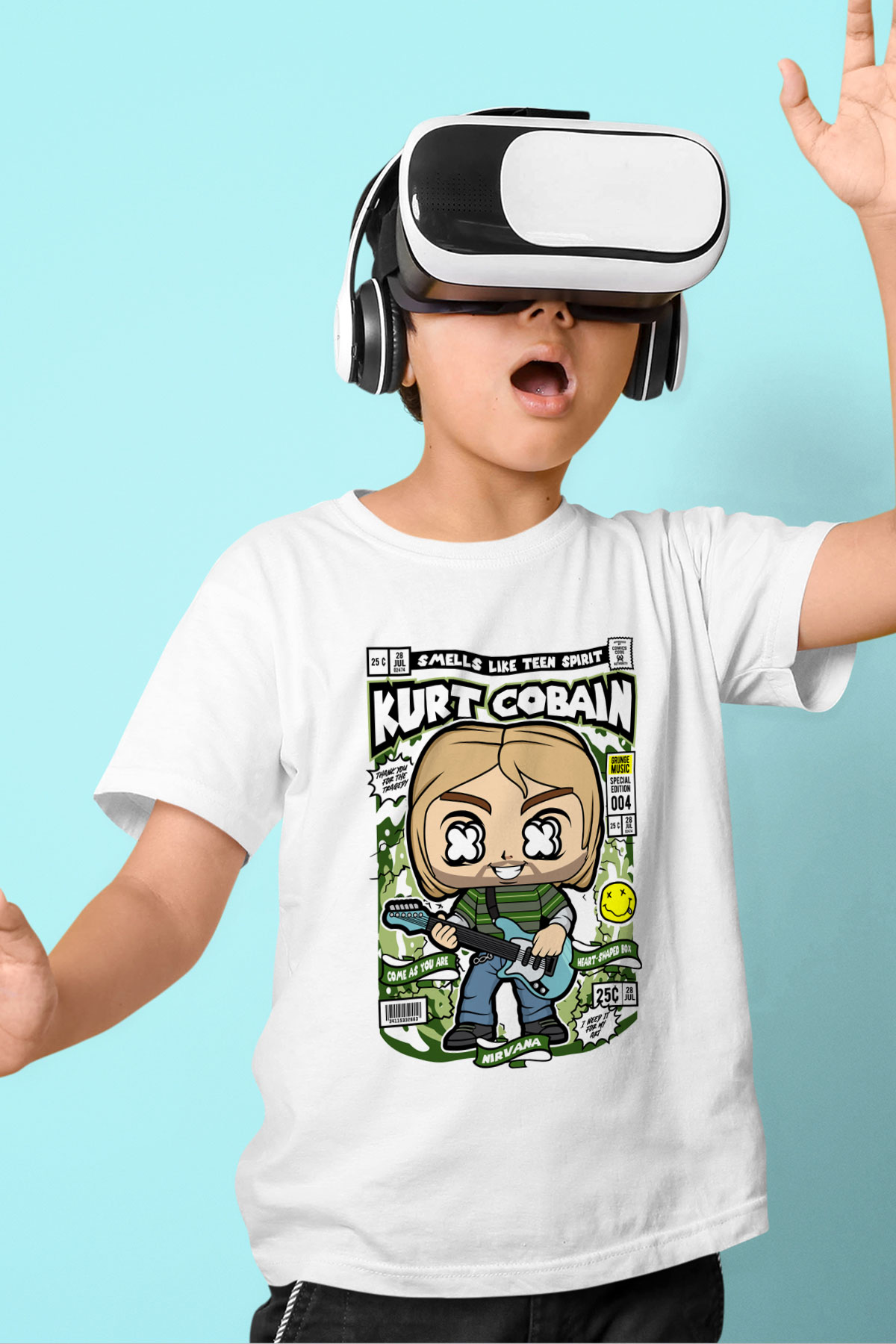 Kurt Cobain Baskılı Unisex Beyaz Çocuk Tişört