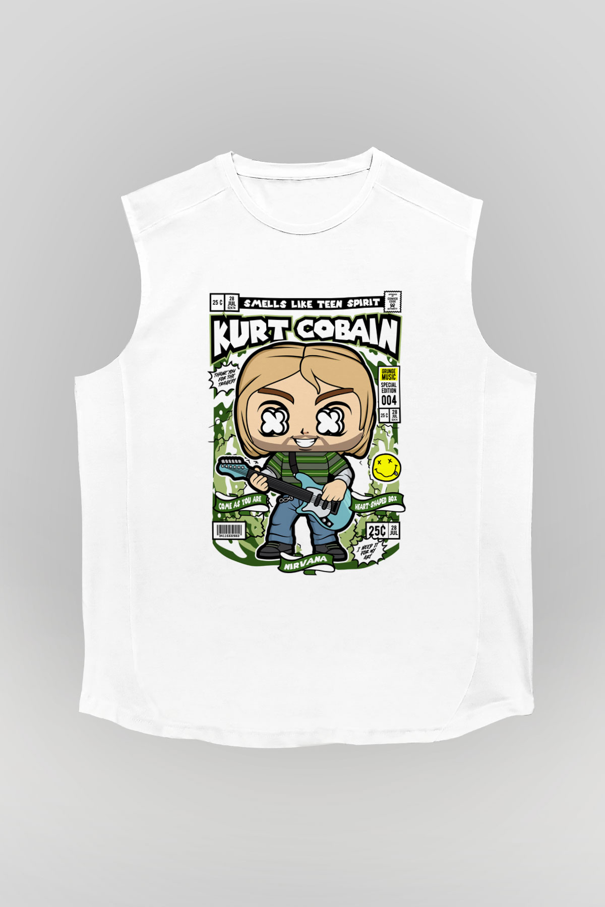Kurt Cobain Baskılı Unisex Beyaz Kolsuz Tişört