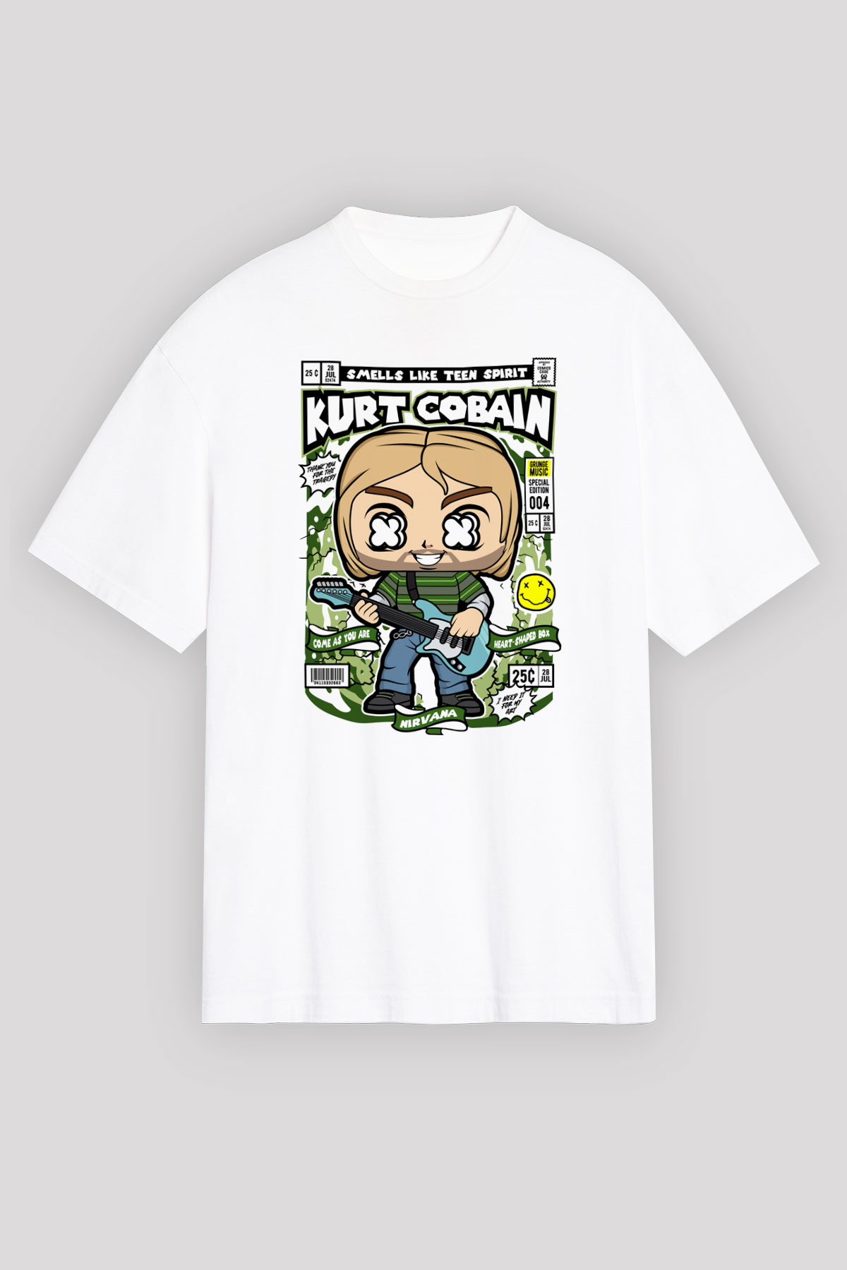 Kurt Cobain Baskılı Unisex Beyaz Oversize Tişört