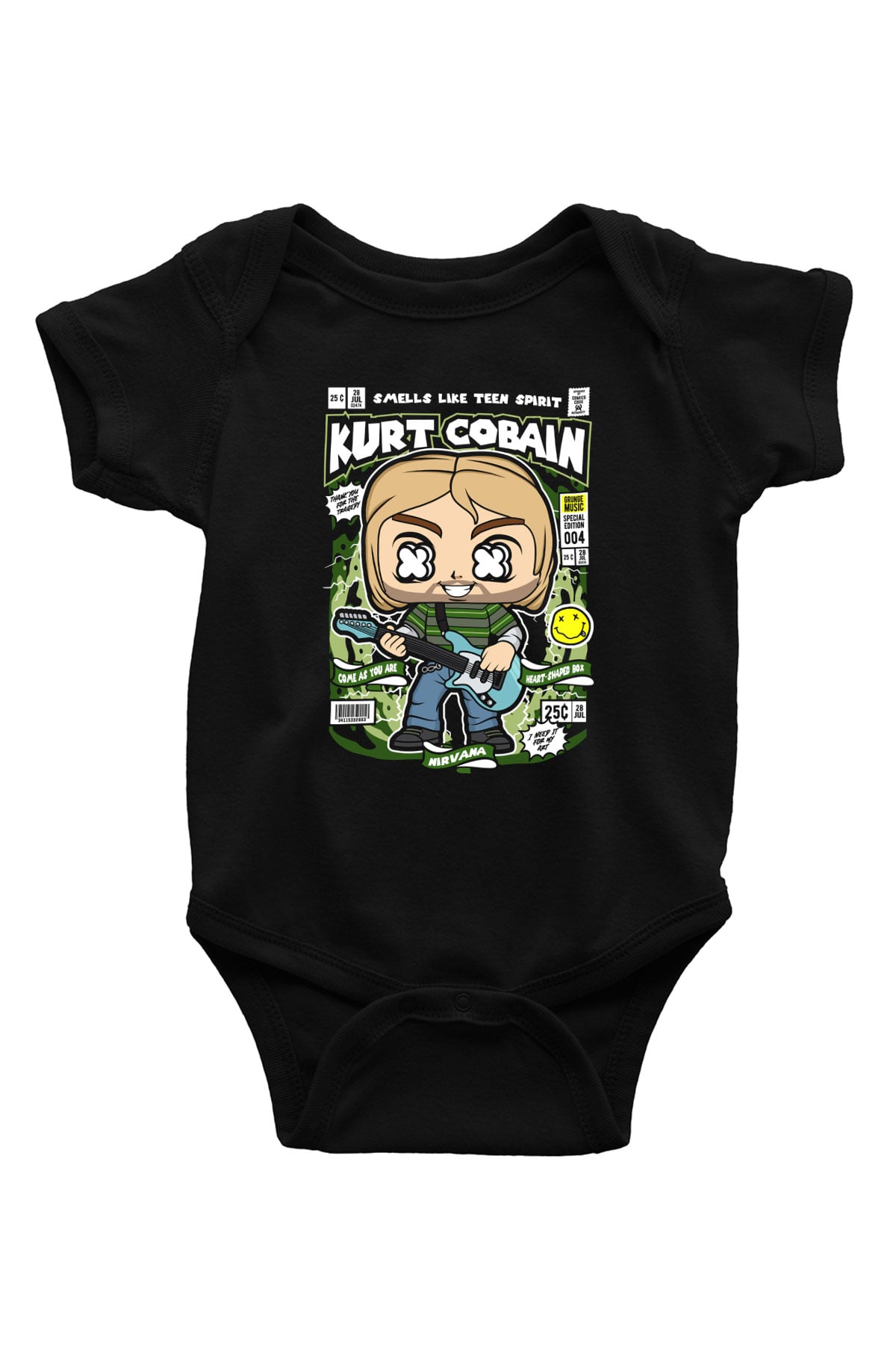 Kurt Cobain Baskılı Unisex Siyah Bebek Body - Zıbın