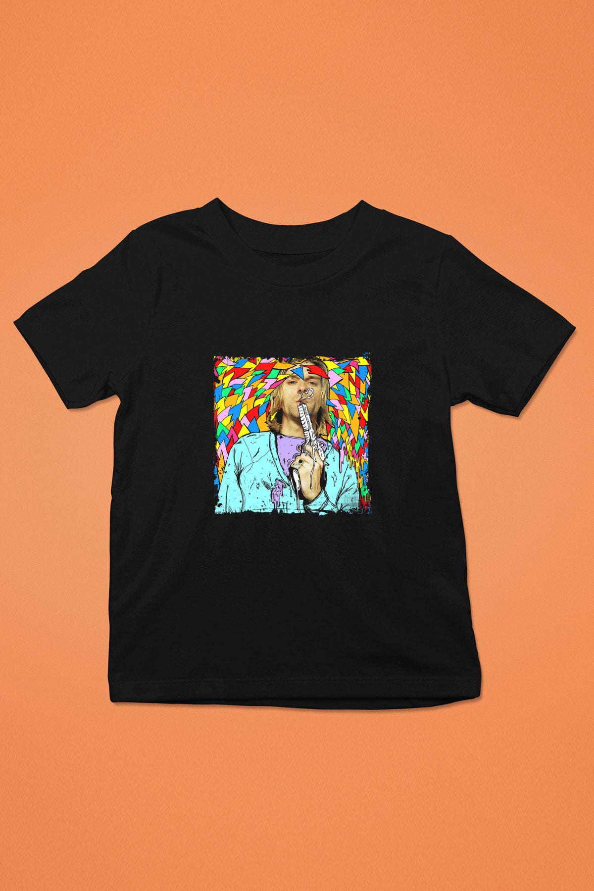 Kurt Cobain Baskılı Unisex Siyah Çocuk Tişört