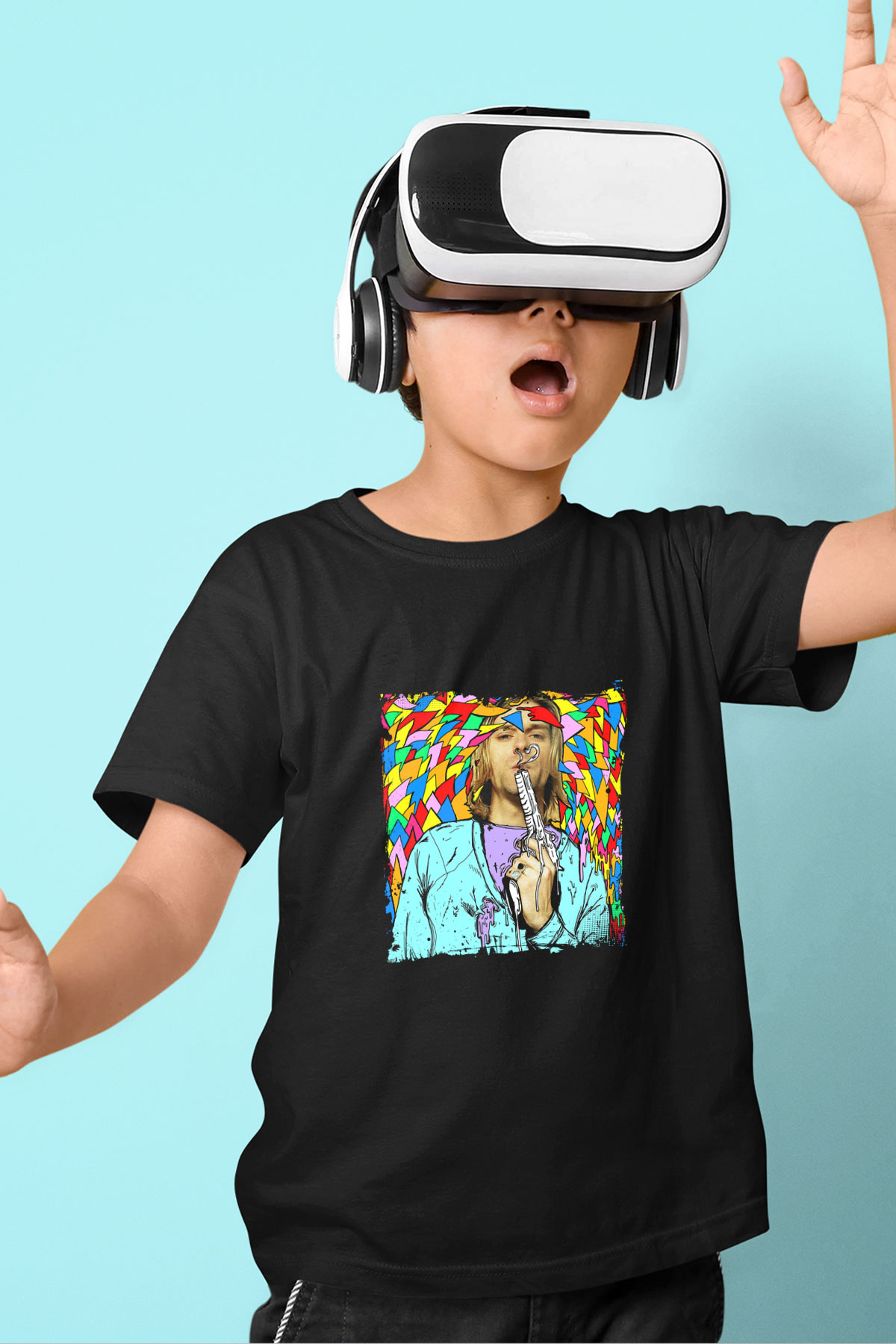 Kurt Cobain Baskılı Unisex Siyah Çocuk Tişört