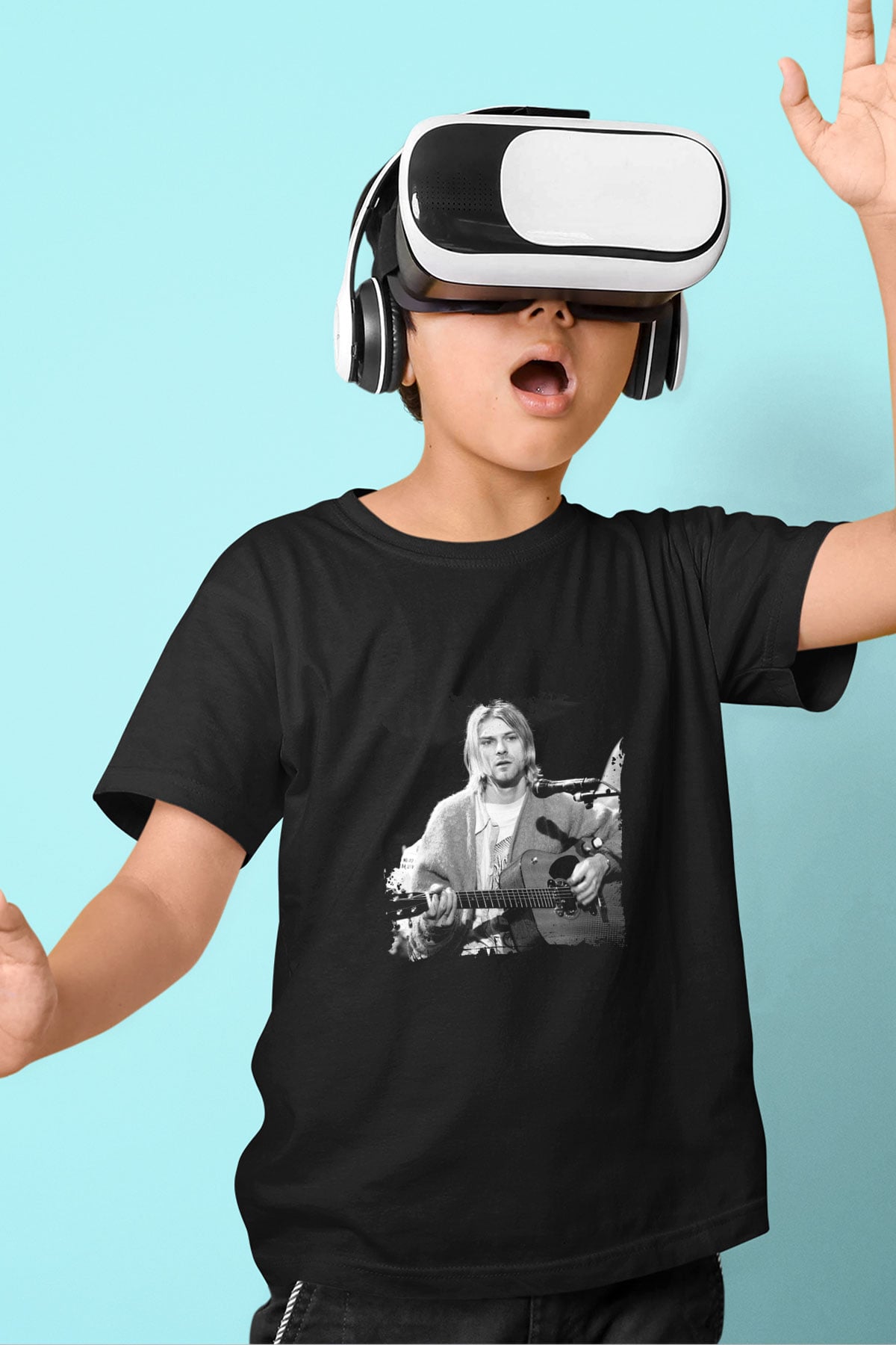 Kurt Cobain Baskılı Unisex Siyah Çocuk Tişört