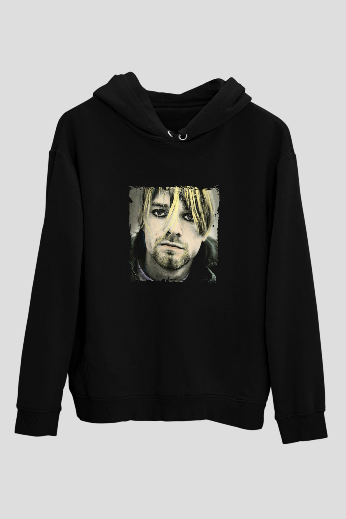 Kurt Cobain Baskılı Unisex Siyah Hoodie