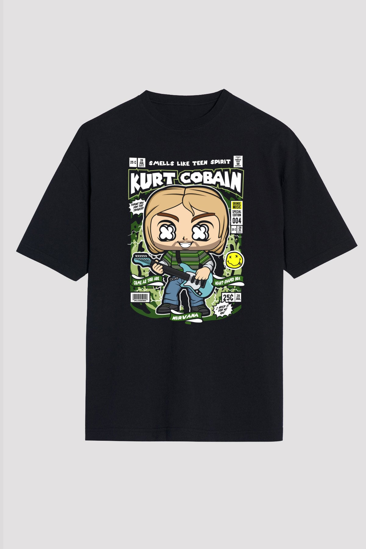 Kurt Cobain Baskılı Unisex Siyah Oversize Tişört