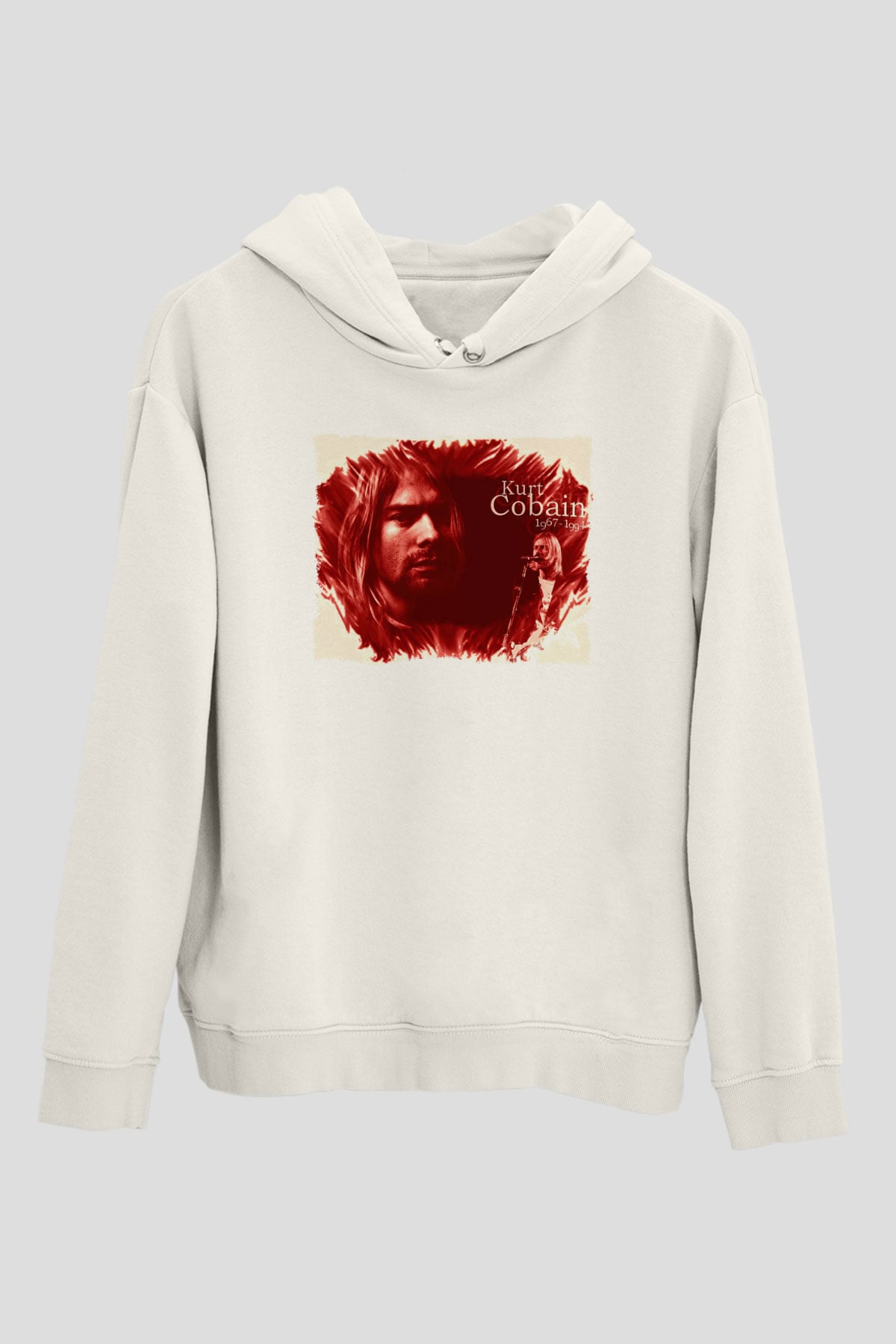Kurt Cobain Beyaz Unisex Kapüşonlu Sweatshirt