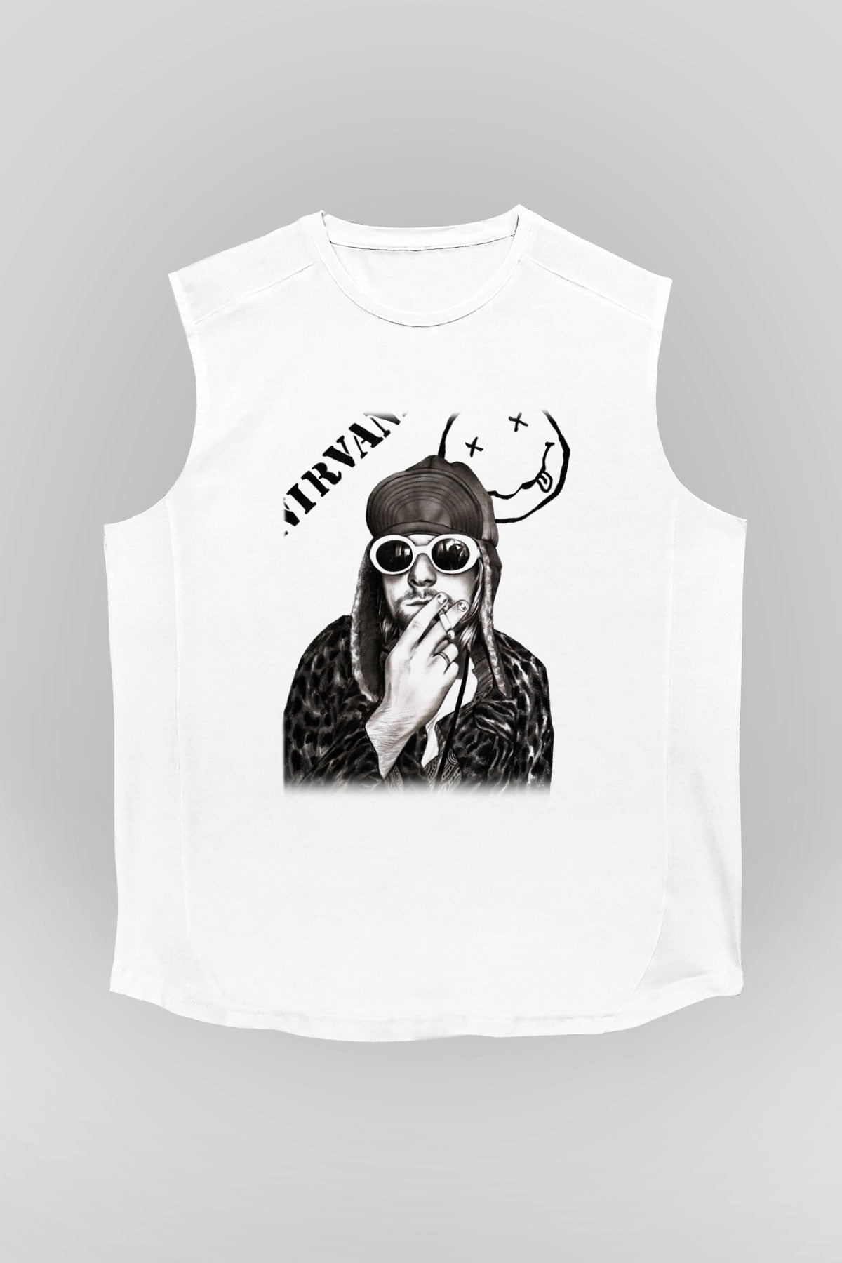 Kurt Cobain Beyaz Unisex Kolsuz Tişört