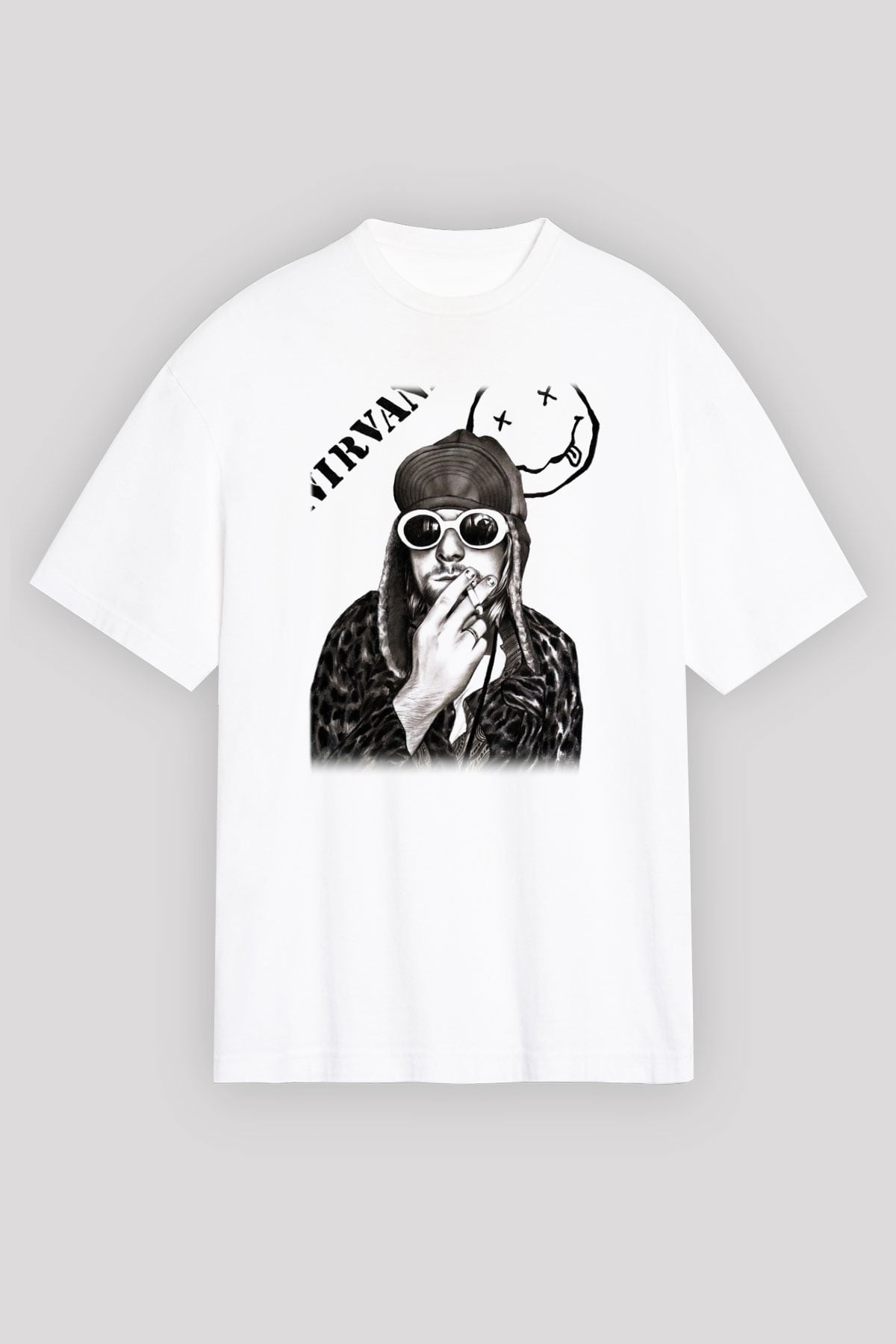 Kurt Cobain Beyaz Unisex Oversize Tişört T-Shirt
