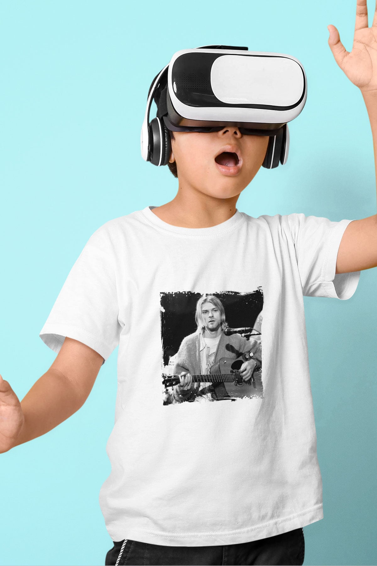 Kurt Cobain Unisex Baskılı Beyaz Çocuk Tişört
