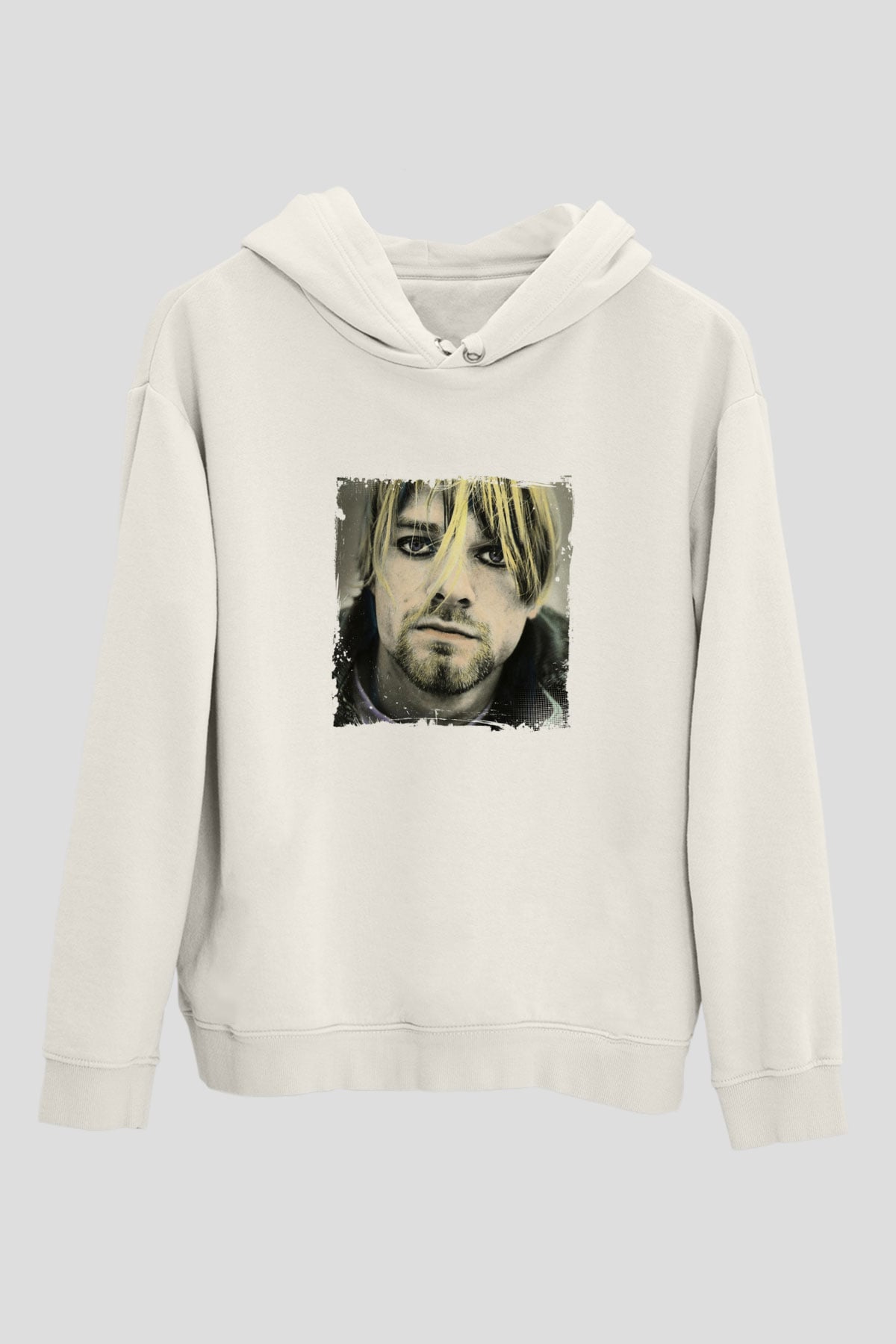 Kurt Cobain Unisex Baskılı Beyaz Kapüşonlu Sweatshirt