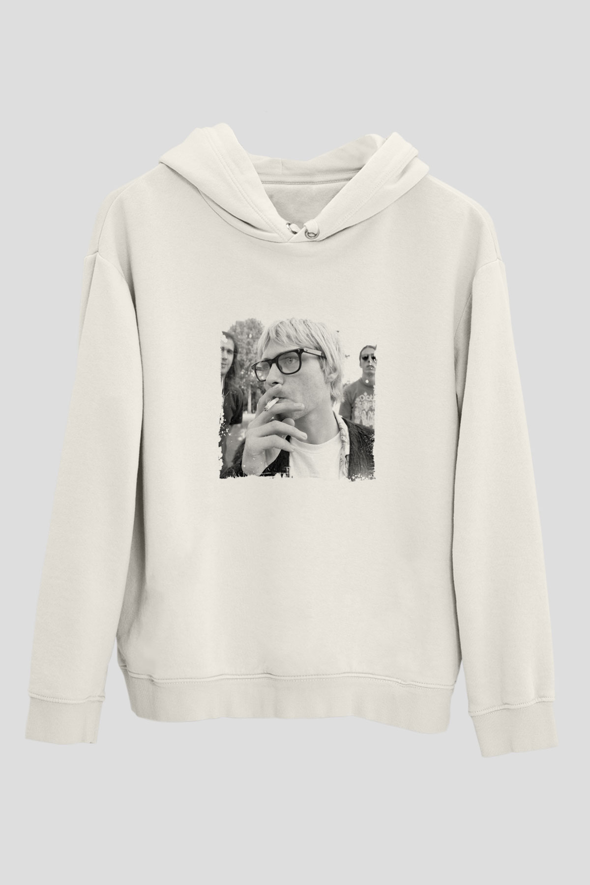 Kurt Cobain Unisex Baskılı Beyaz Kapüşonlu Sweatshirt