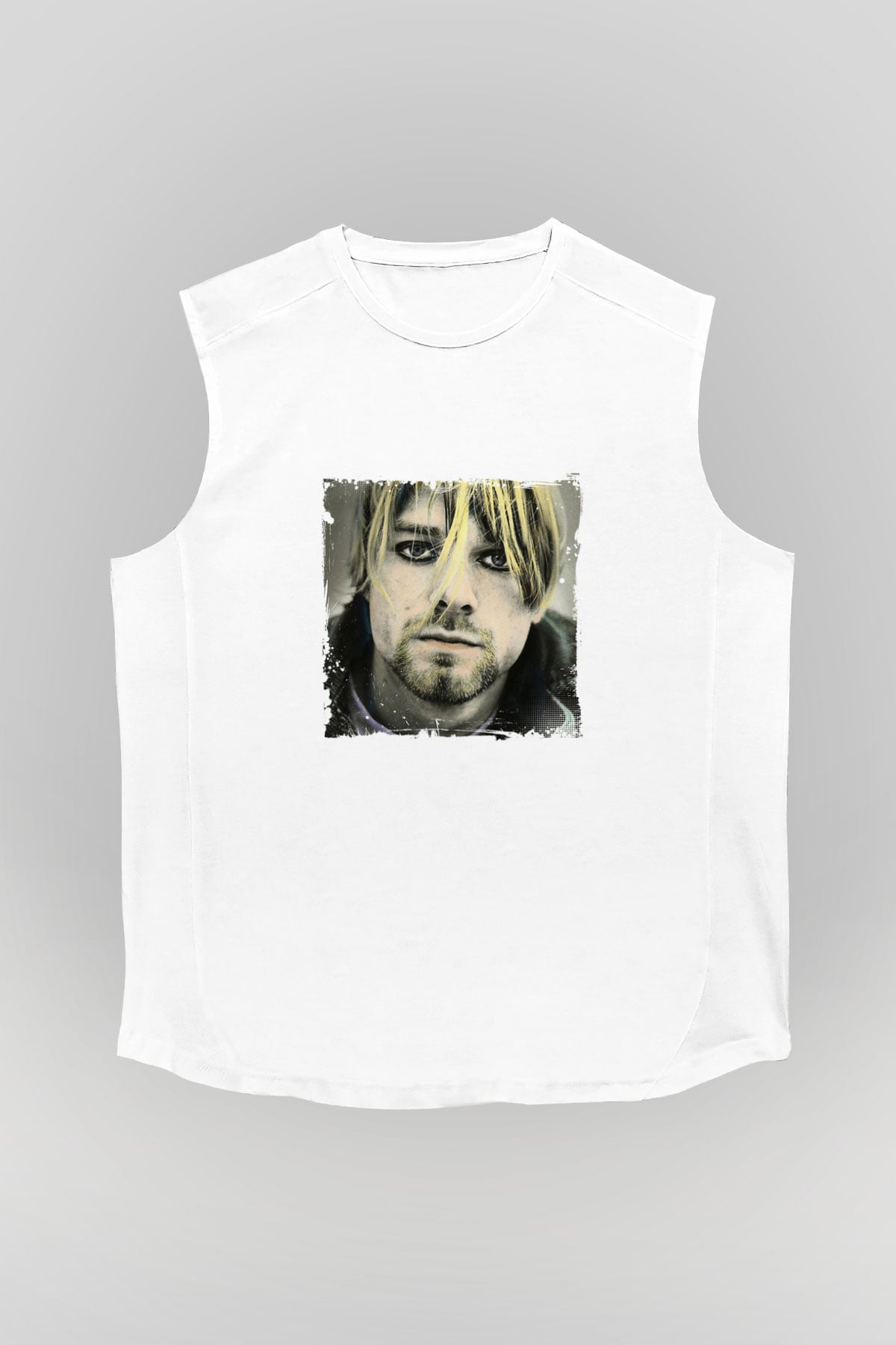 Kurt Cobain Unisex Baskılı Beyaz Kolsuz Tişört