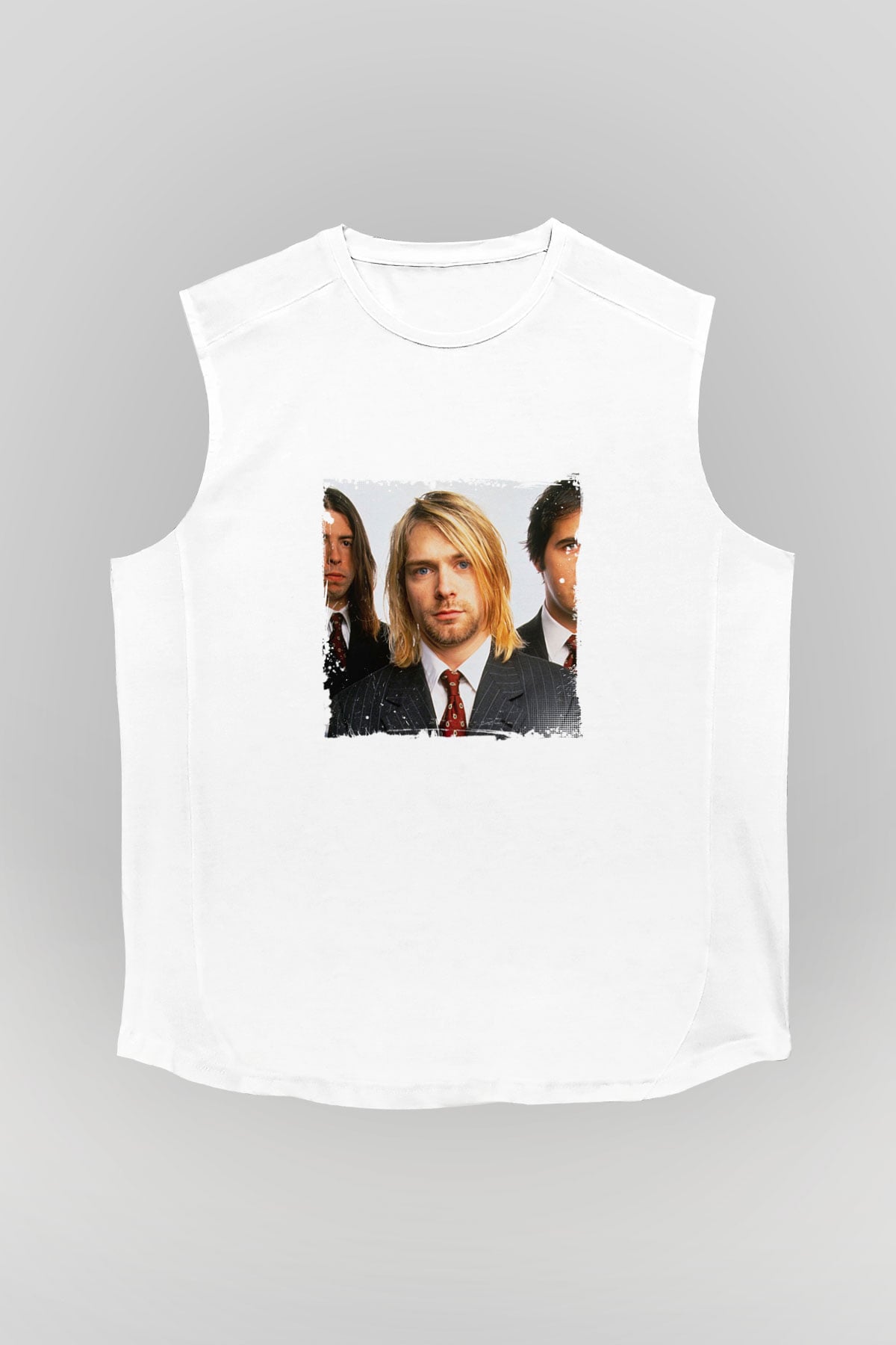 Kurt Cobain Unisex Baskılı Beyaz Kolsuz Tişört