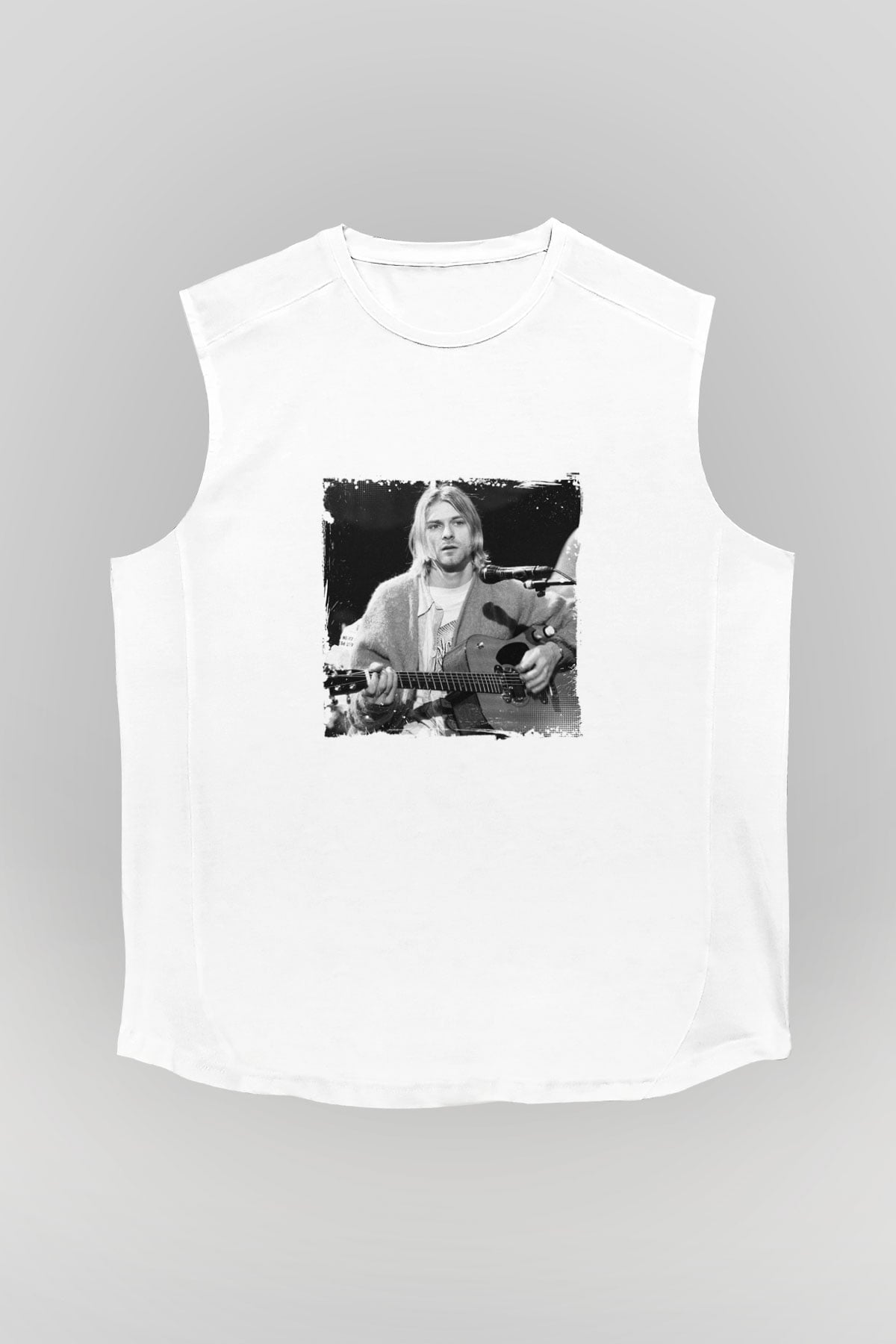 Kurt Cobain Unisex Baskılı Beyaz Kolsuz Tişört