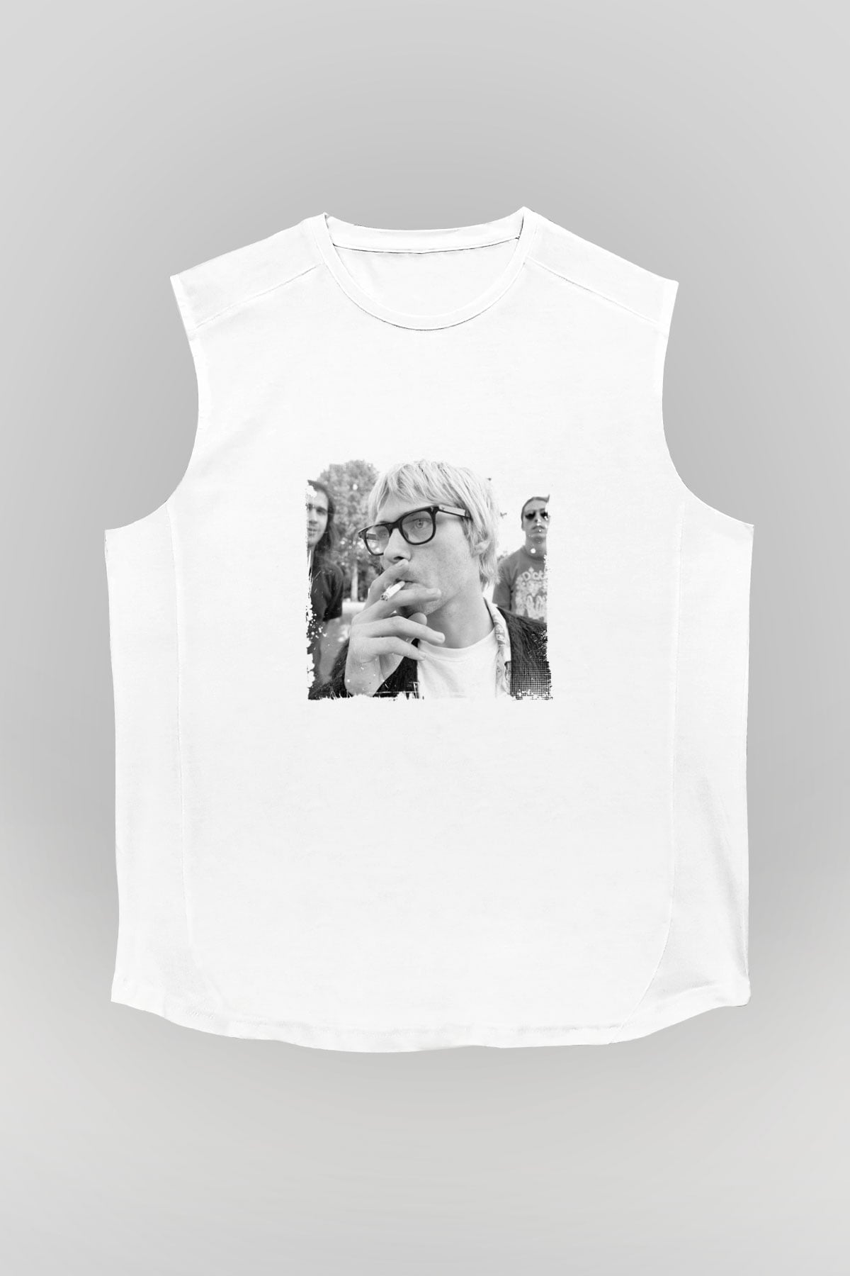 Kurt Cobain Unisex Baskılı Beyaz Kolsuz Tişört
