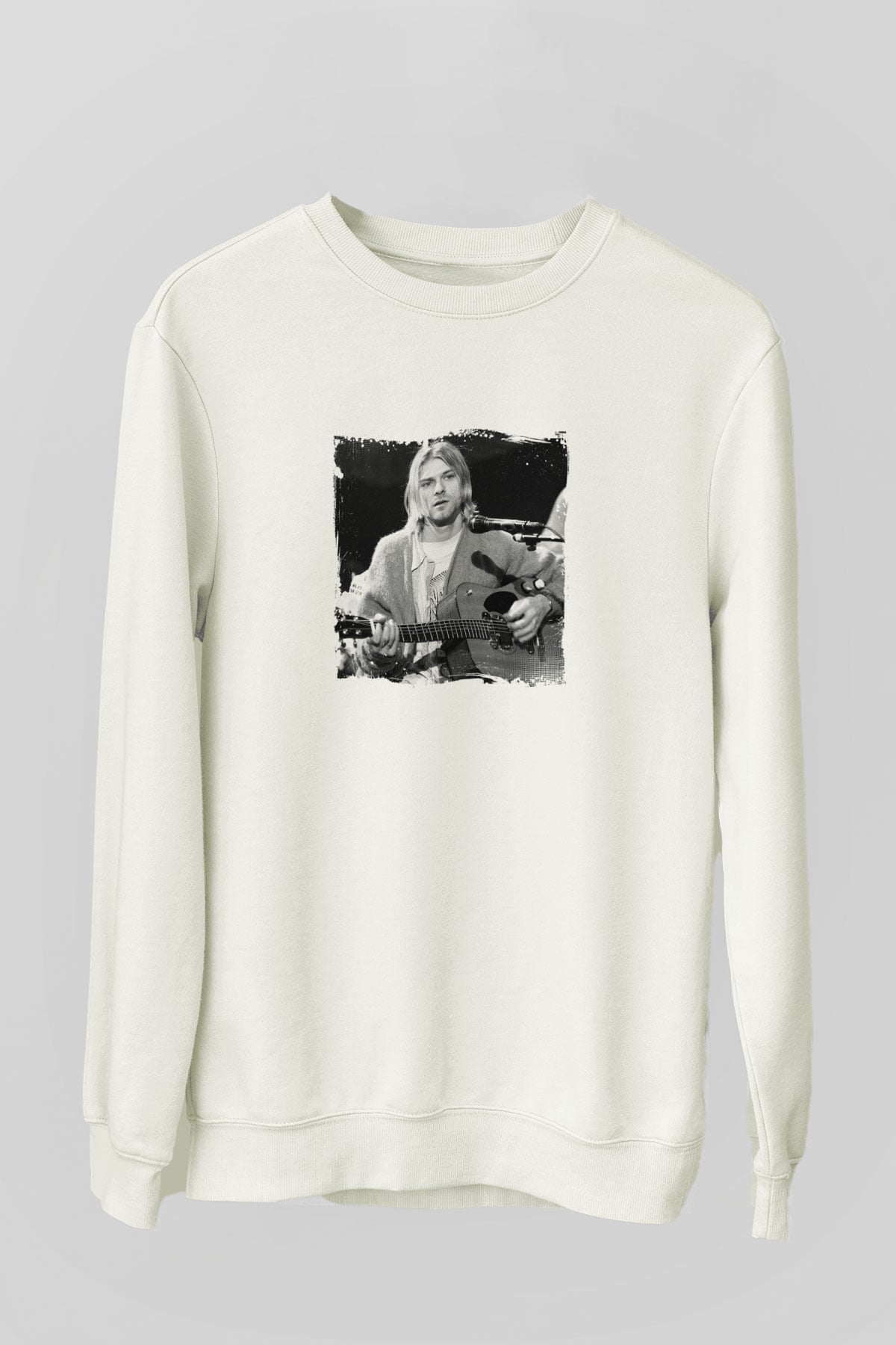 Kurt Cobain Unisex Baskılı Beyaz Sweatshirt