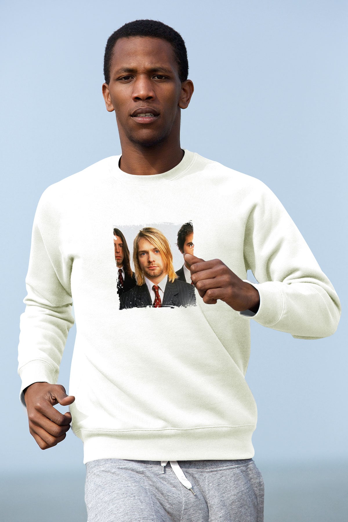 Kurt Cobain Unisex Baskılı Beyaz Sweatshirt
