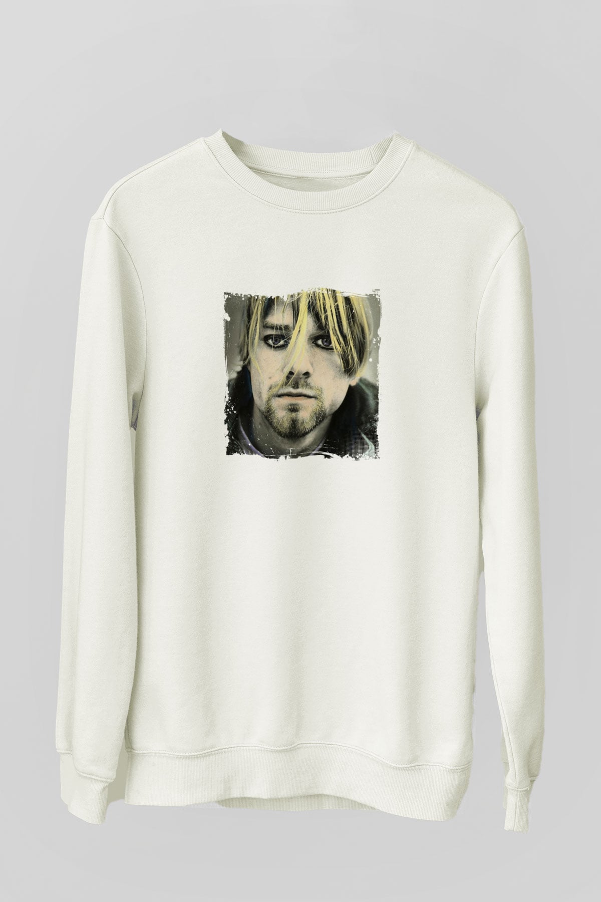 Kurt Cobain Unisex Baskılı Beyaz Sweatshirt