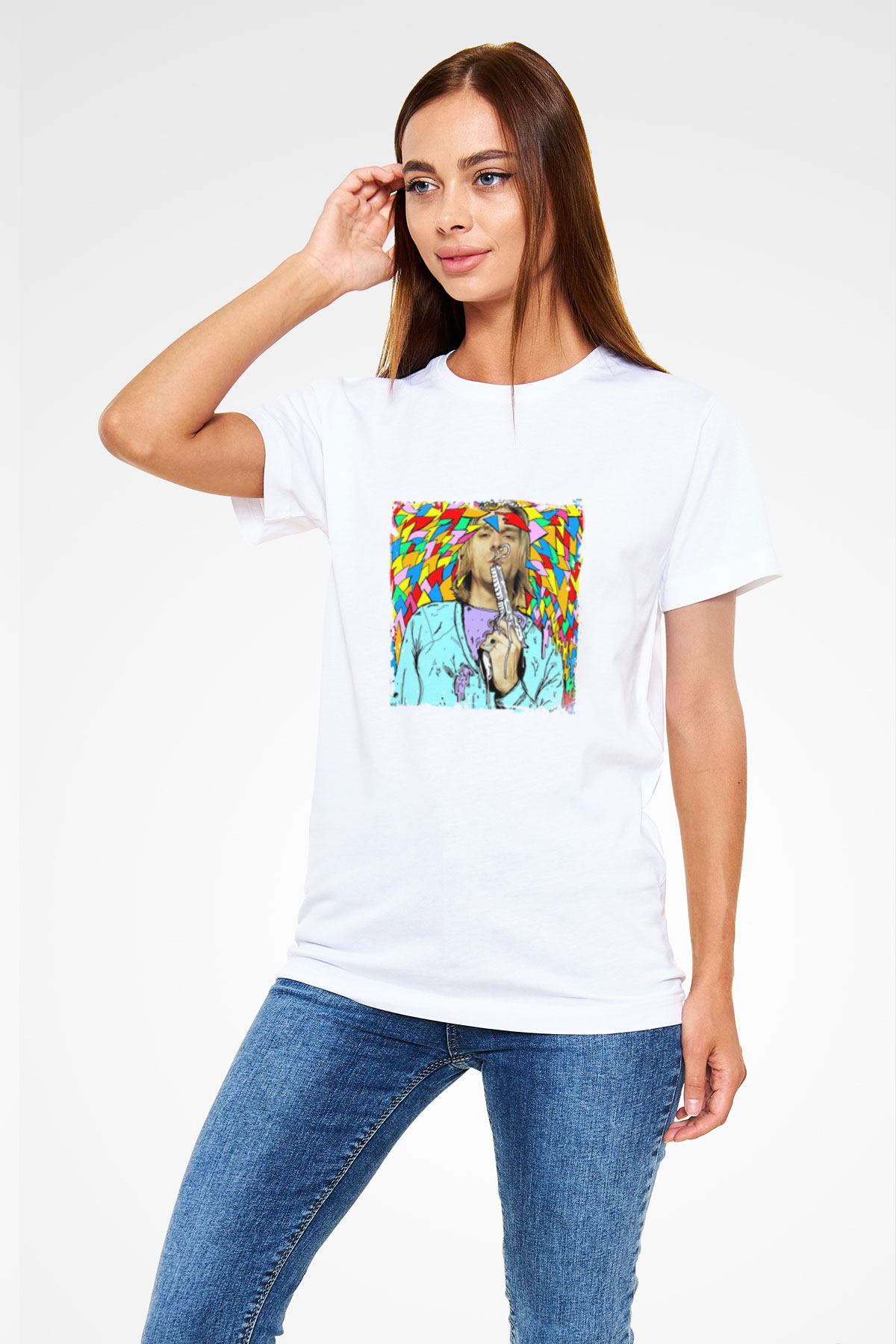 Kurt Cobain Unisex Baskılı Beyaz Tişört
