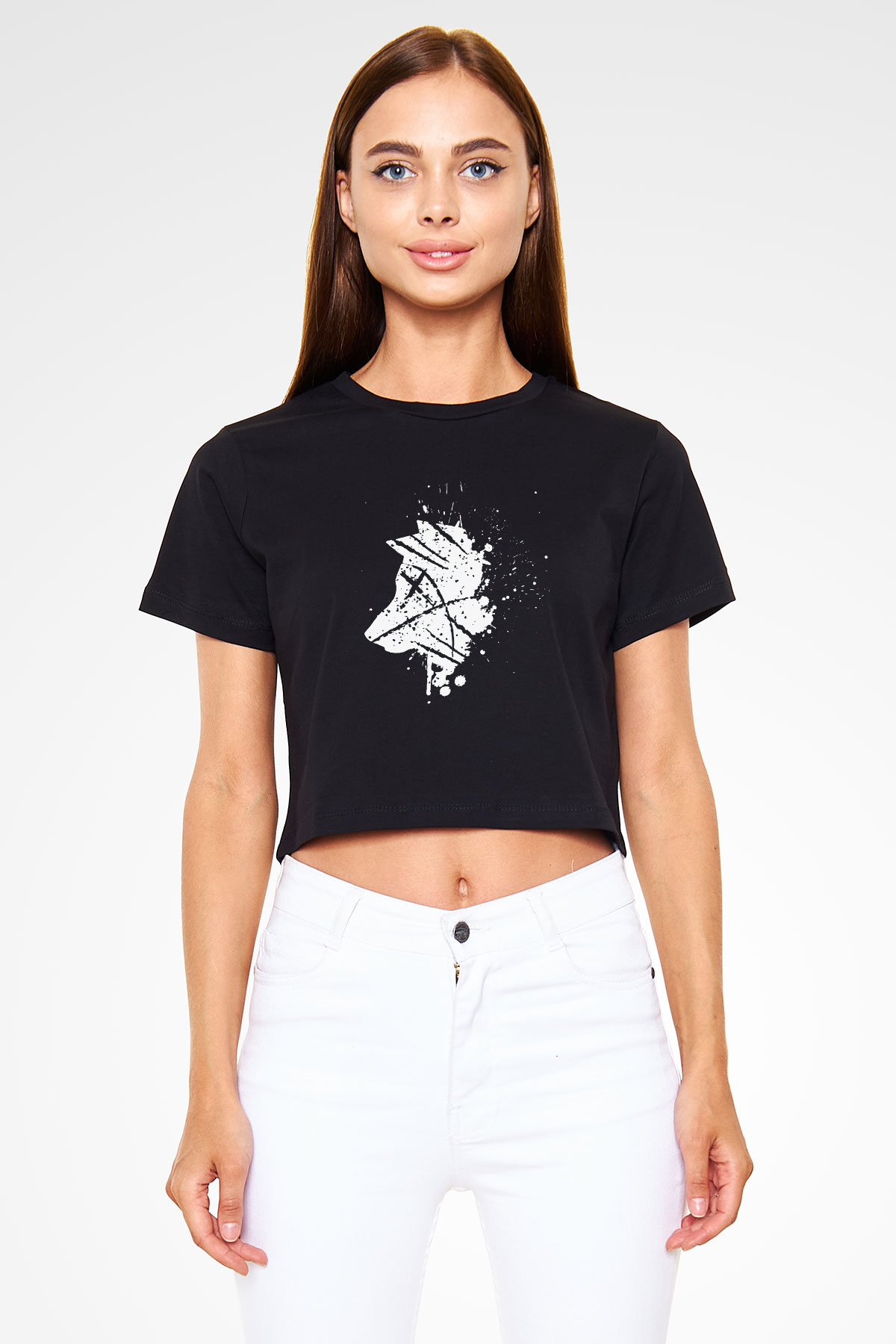 Kurt Siyah Crop Top Tişört