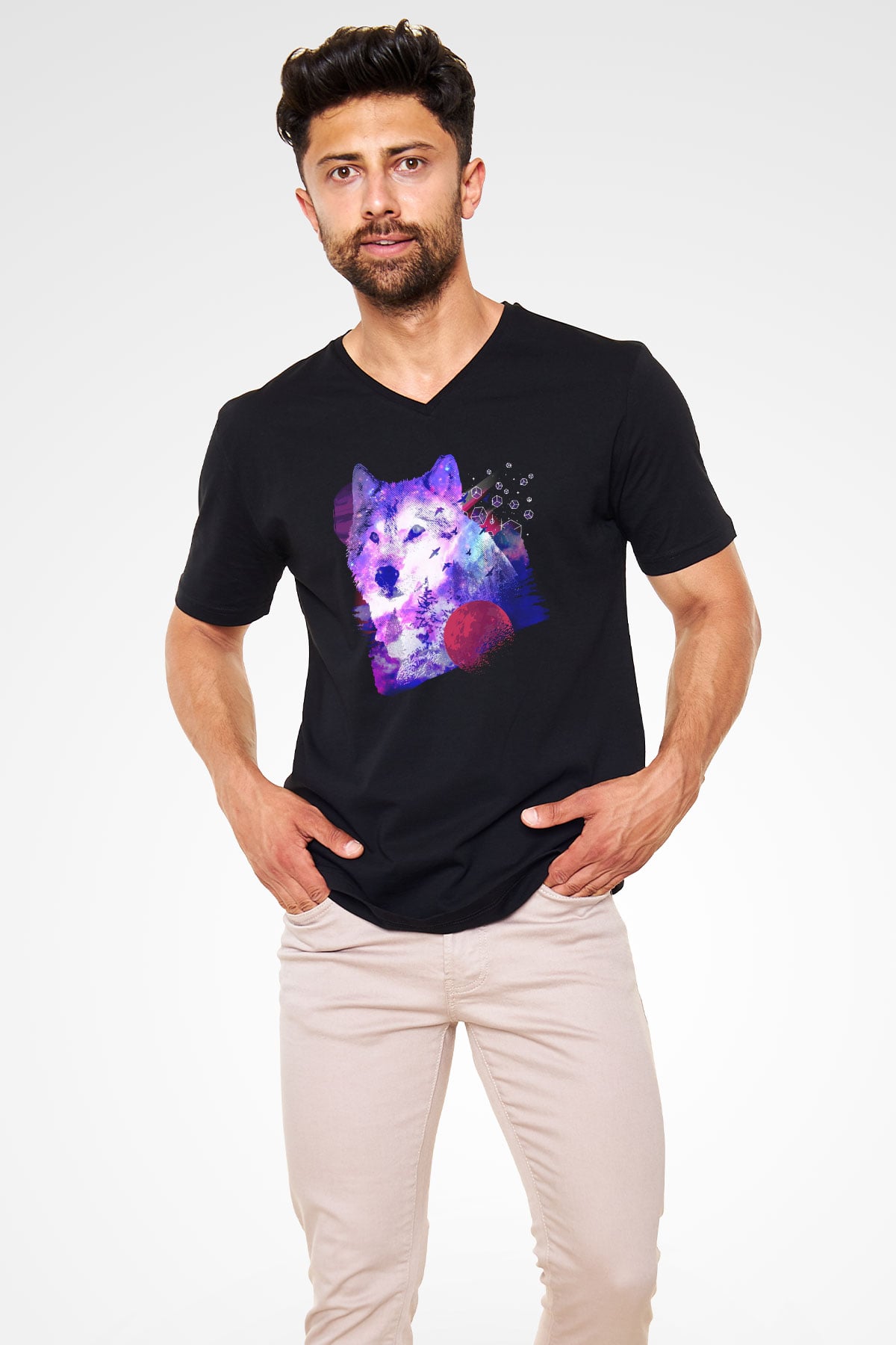 Kurt Siyah Unisex V Yaka Tişört