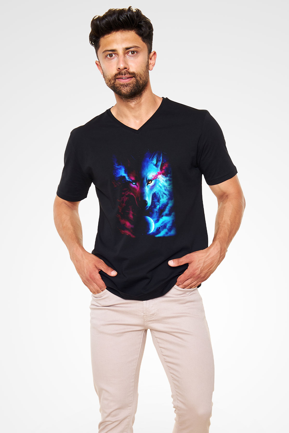 Kurt Siyah Unisex V Yaka Tişört T-Shirt