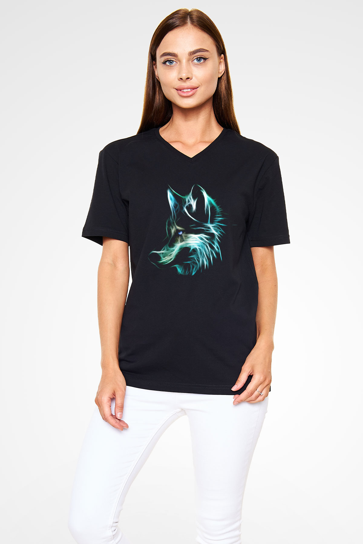 Kurt Siyah Unisex V Yaka Tişört T-Shirt