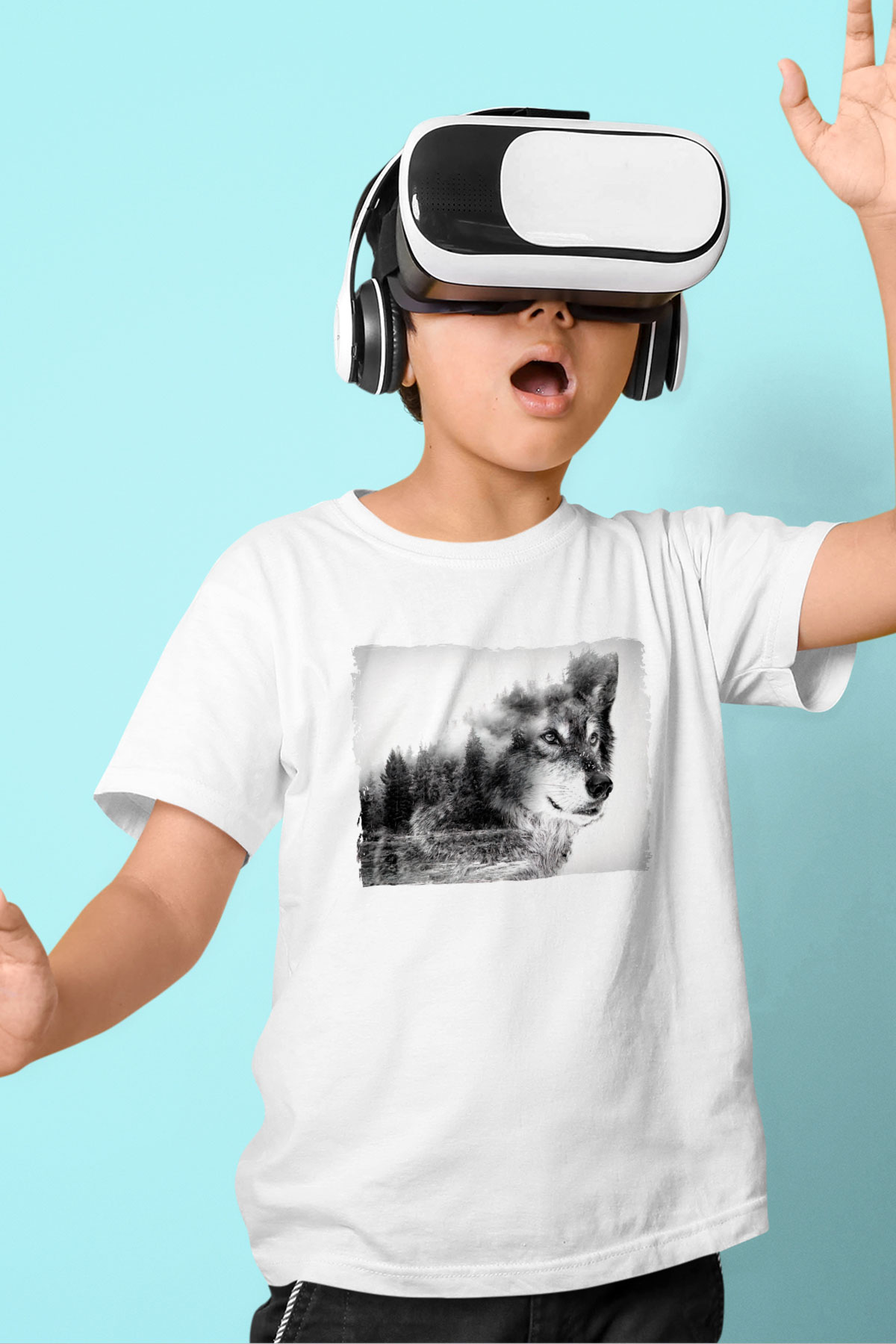 Kurt ve Doğa Baskılı Unisex Beyaz  Çocuk Tişört