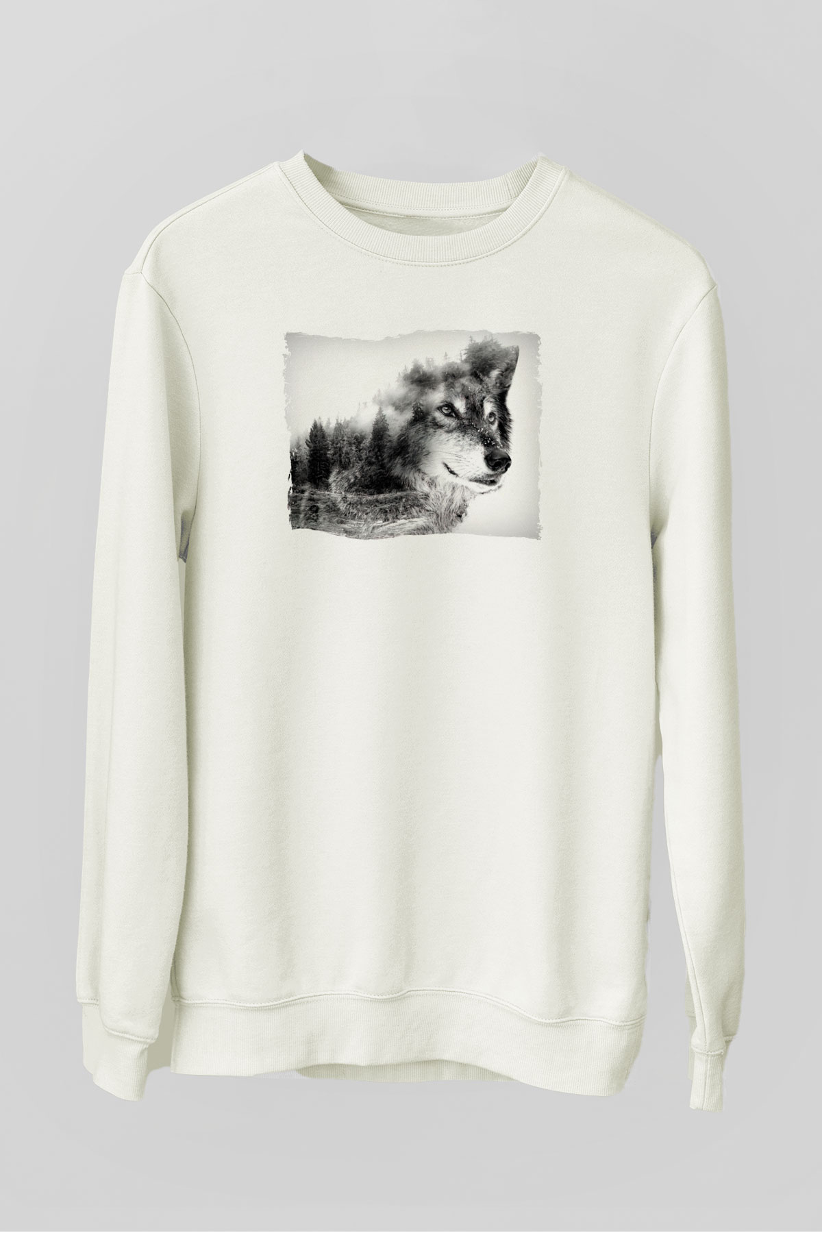 Kurt ve Doğa Baskılı Unisex Beyaz  Sweatshirt