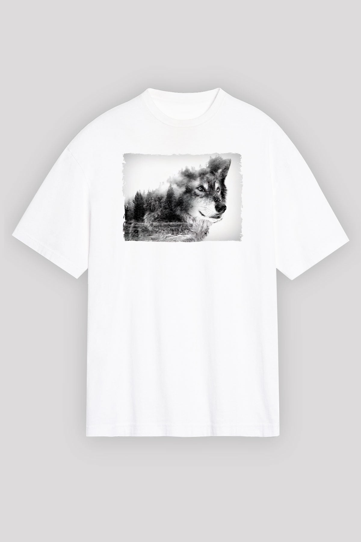 Kurt ve Doğa Baskılı Unisex Beyaz Tshirt