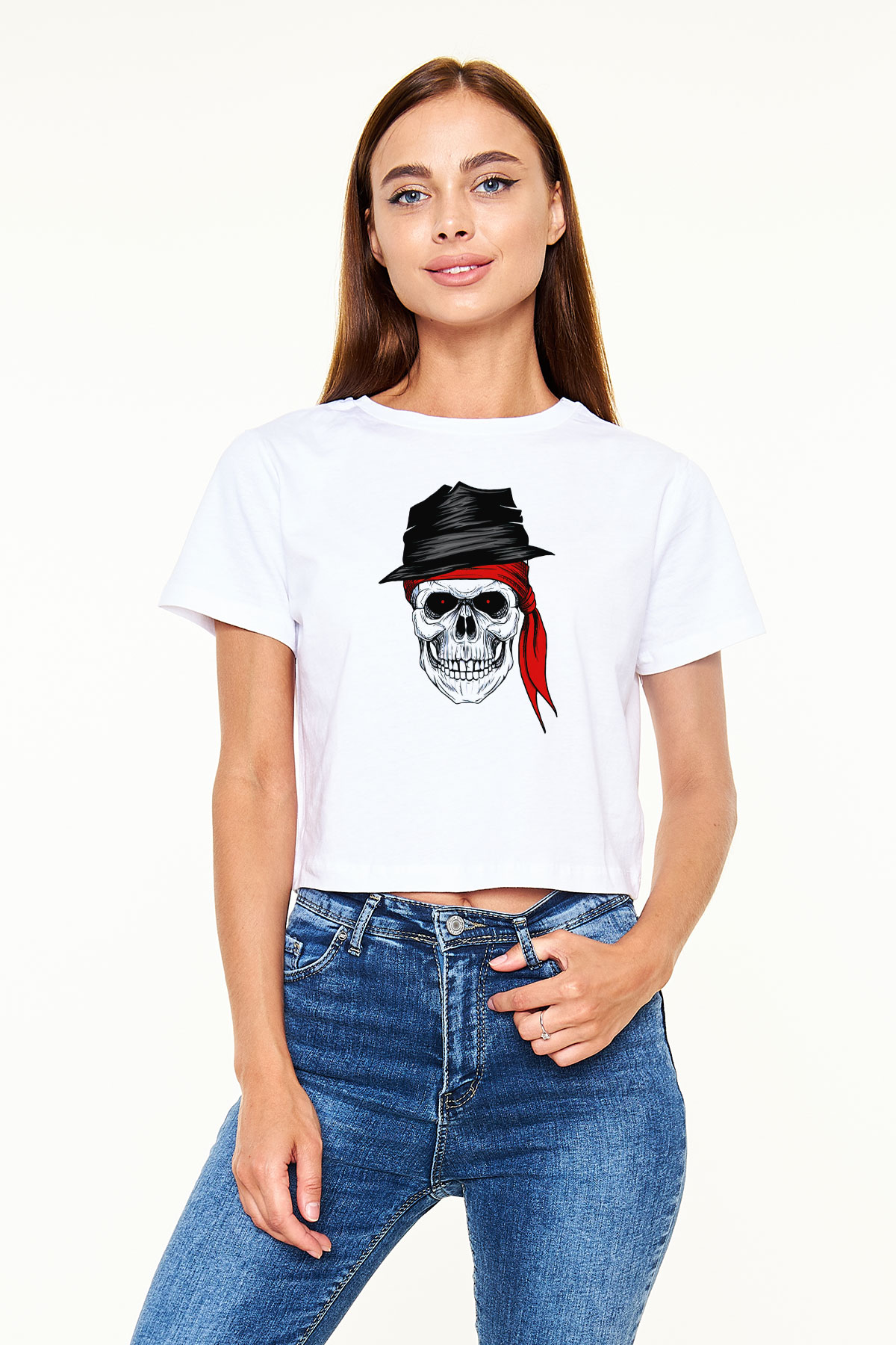 Kuru Kafa Baskılı  Beyaz  Crop Top Tişört