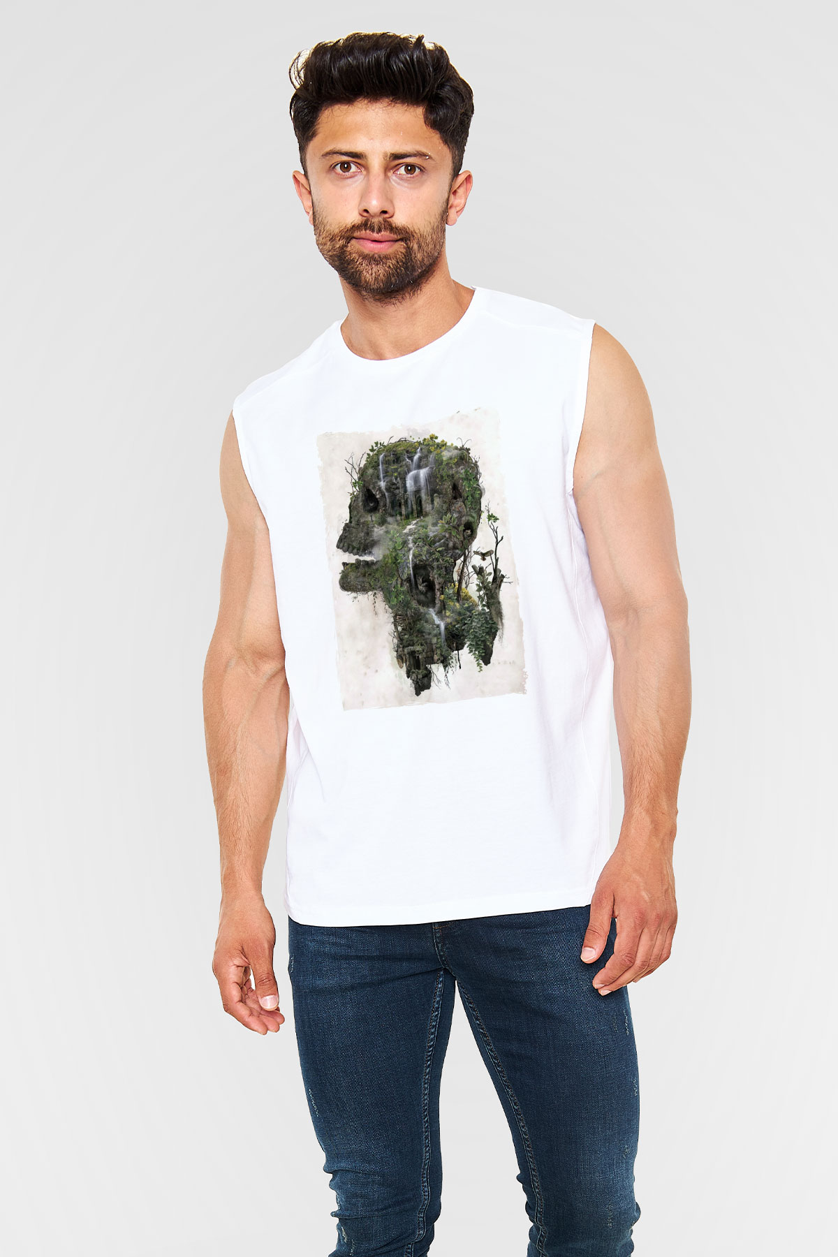 Kuru Kafa Ormanı Baskılı Unisex Beyaz  Kolsuz Tişört