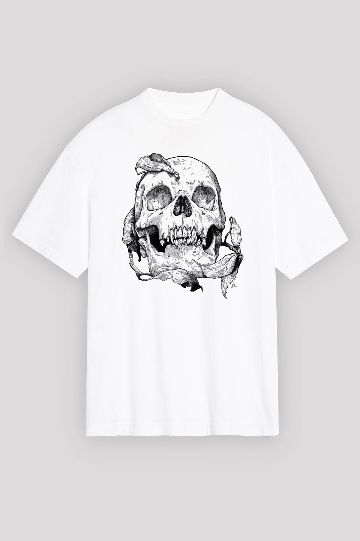 Kurukafa Baskılı Unisex Beyaz Tişört