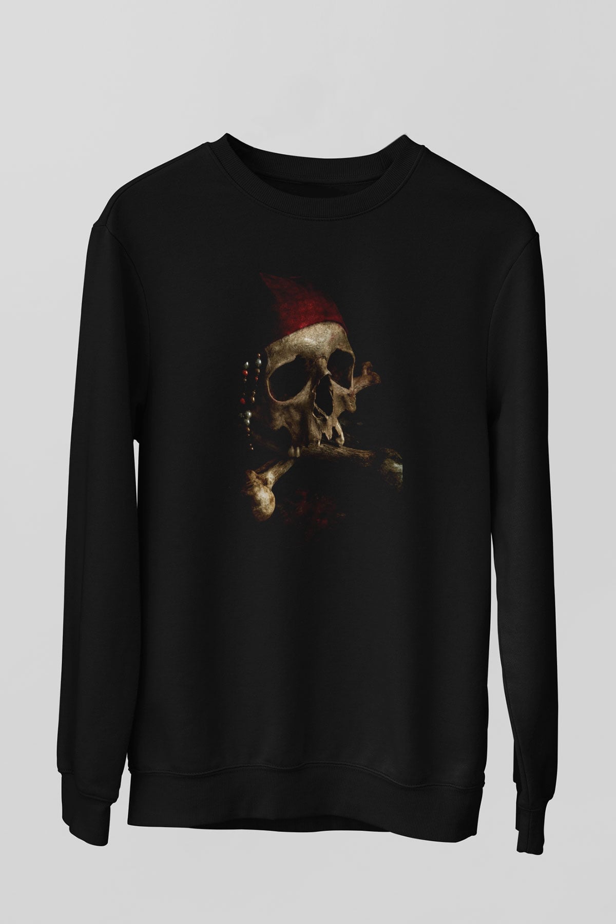 Kurukafa Korsan Baskılı Unisex Siyah  Sweatshirt