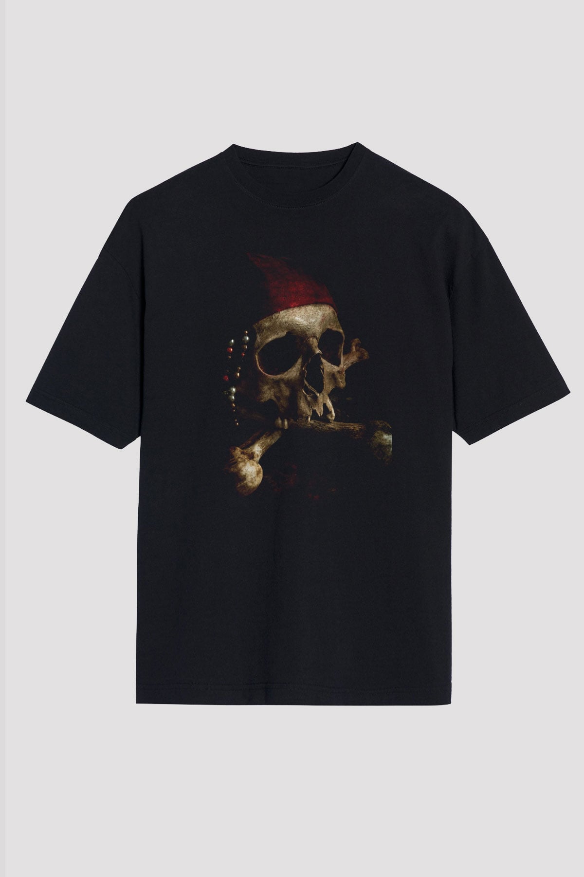 Kurukafa Korsan Baskılı Unisex Siyah Tişört