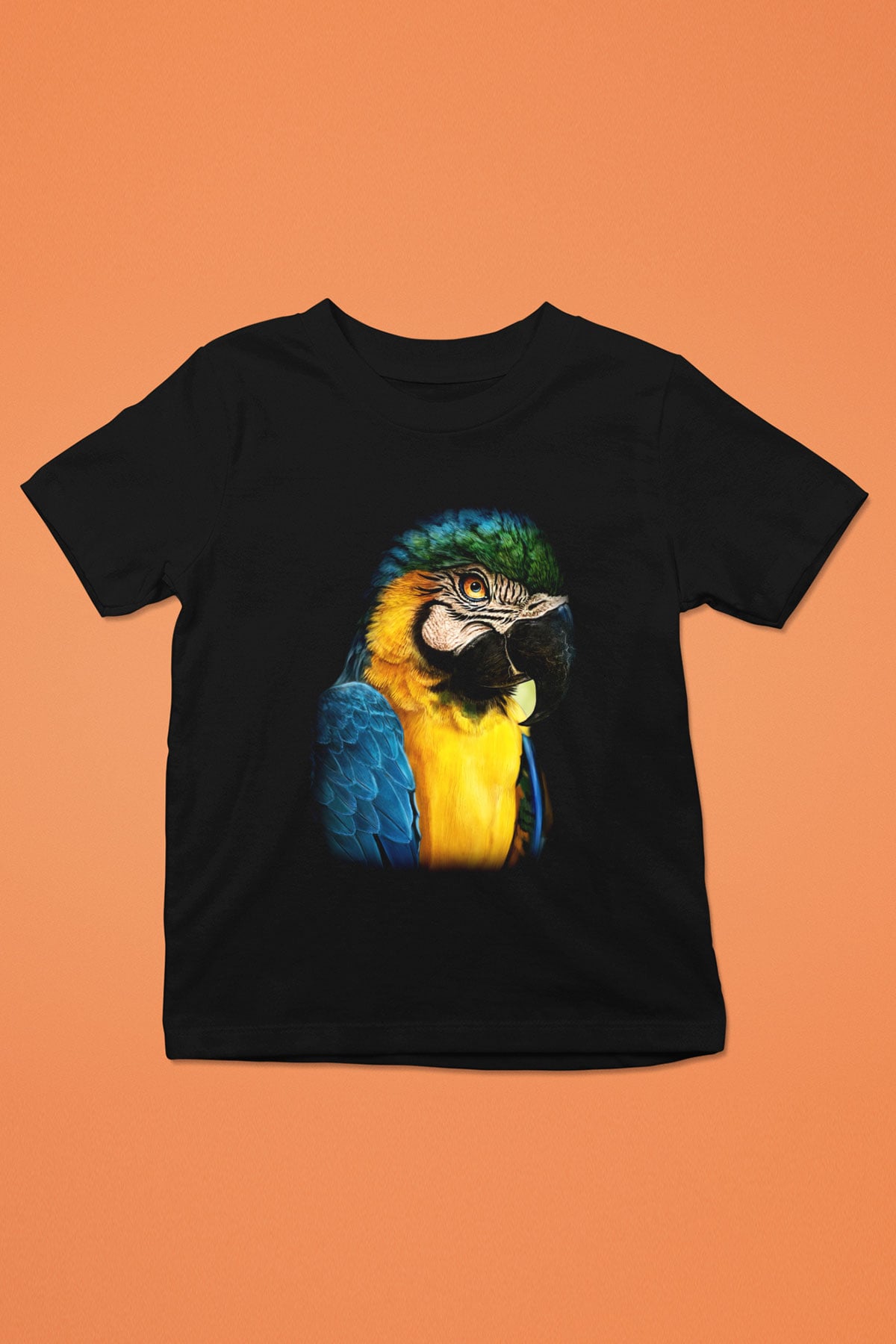 Kuş Baskılı Siyah Unisex Çocuk Tişört