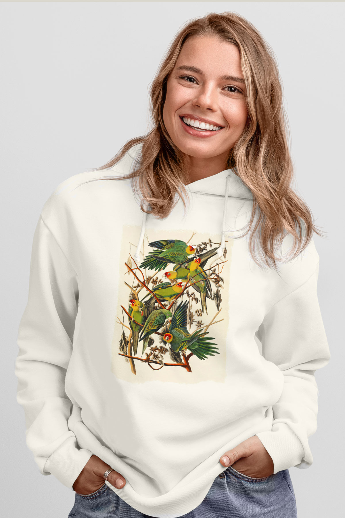 Kuş Beyaz Unisex Hoodie