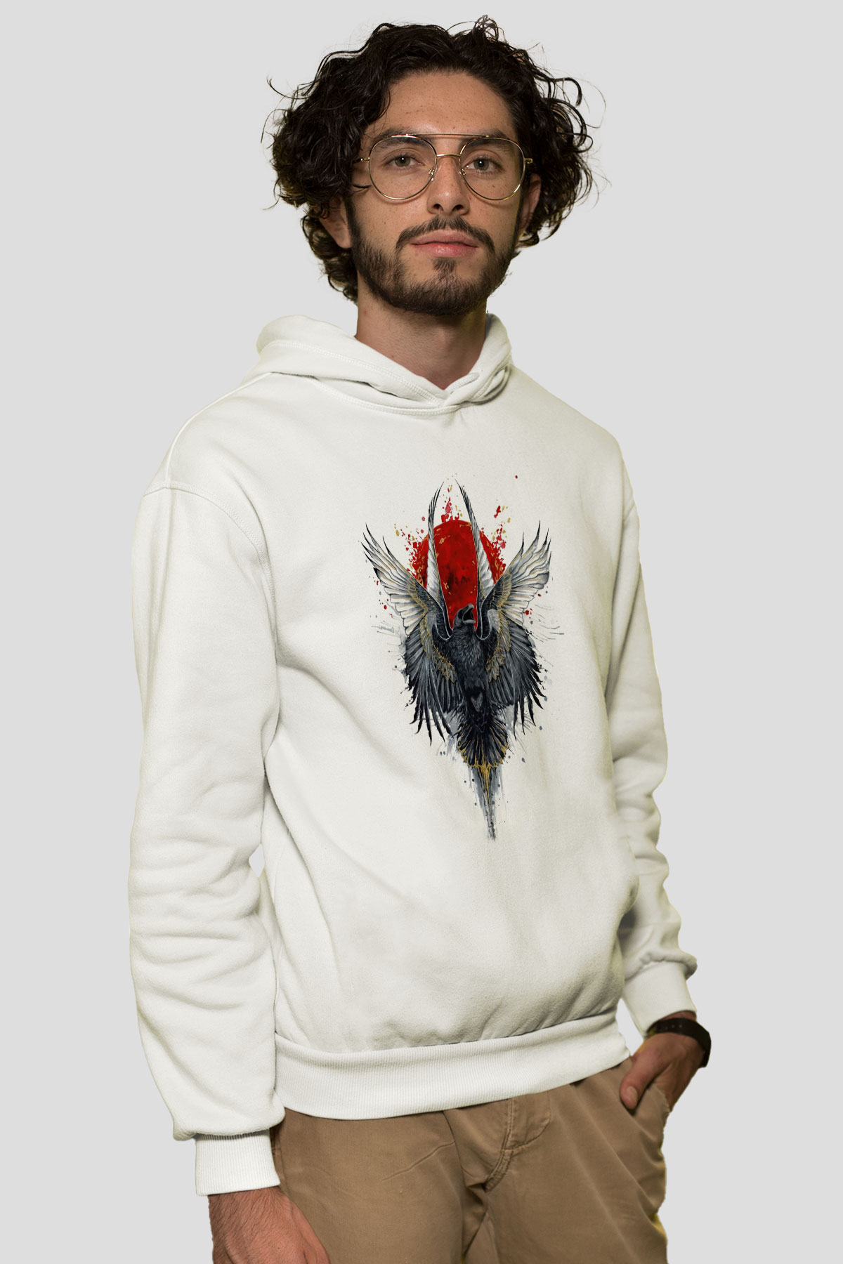 Kuş Beyaz Unisex Hoodie