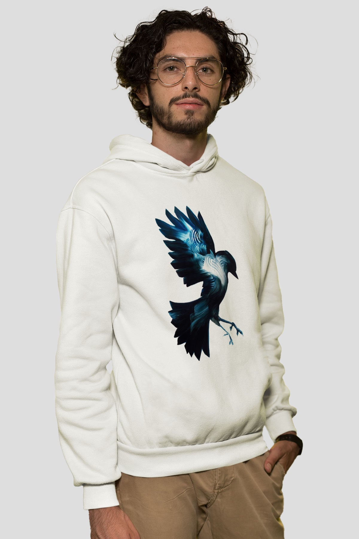 Kuş Beyaz Unisex Kapşonlu Sweatshirt