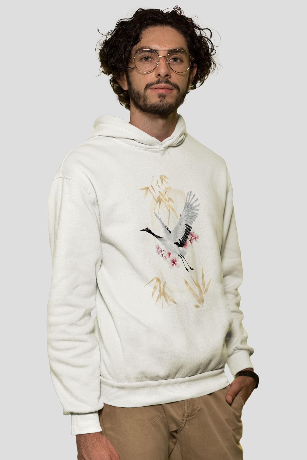 Kuş Beyaz Unisex Kapüşonlu Sweatshirt